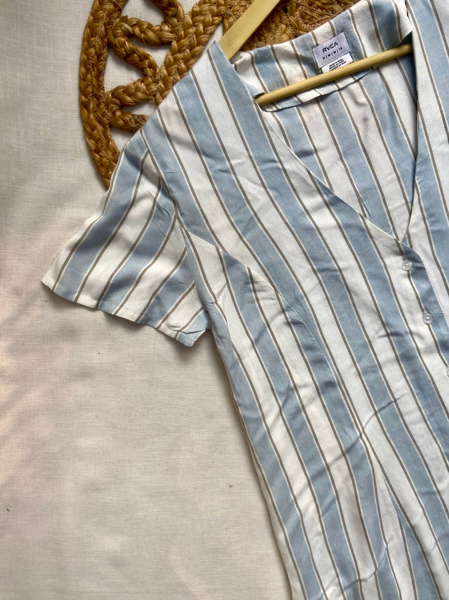 Women’s Blue & White Striped Button Down Tunic Dress