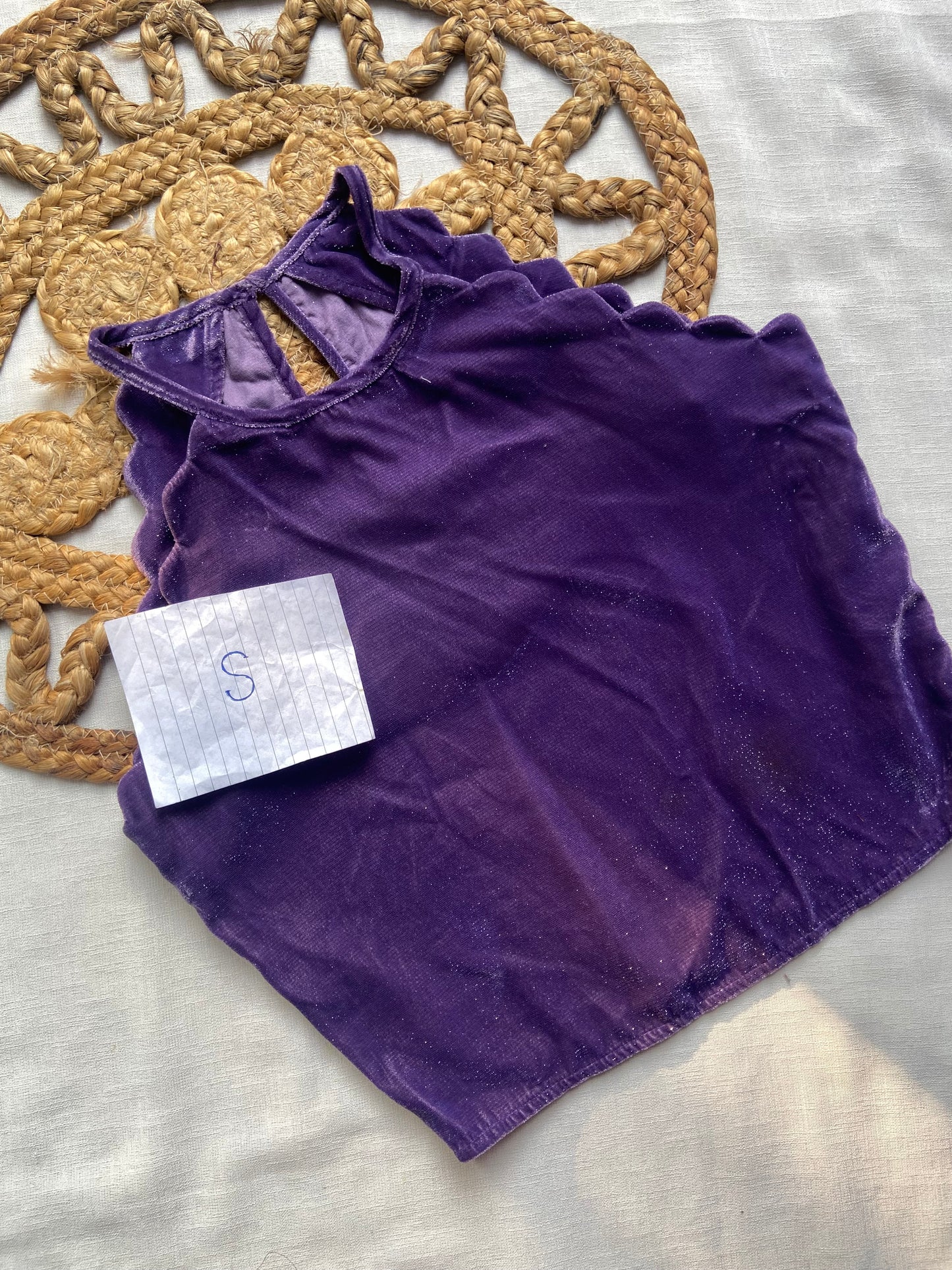 Women’s Purple Velvet Scallop Edge Crop Top
