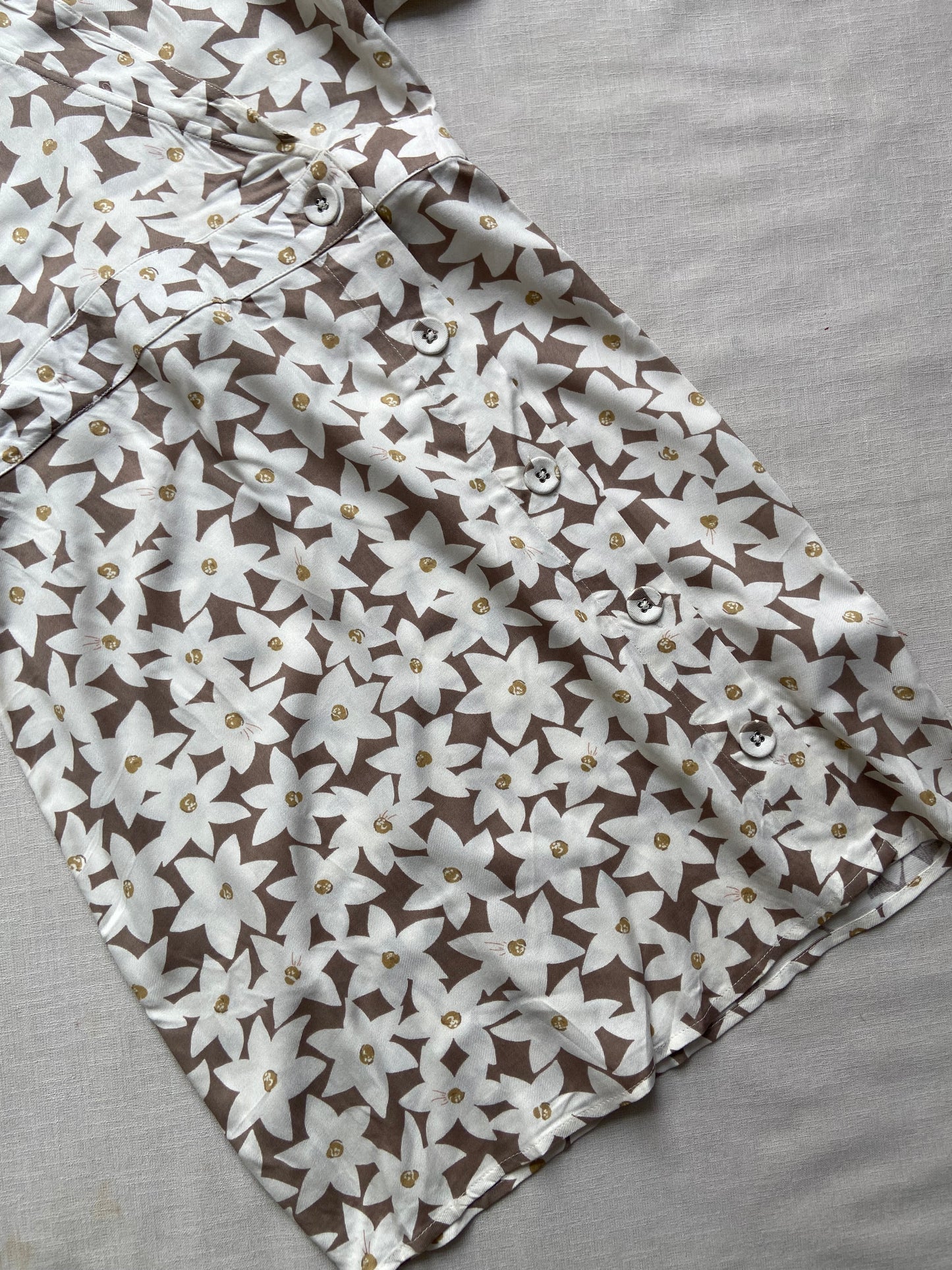 White And Beige Floral Wrap Style Mini Dress