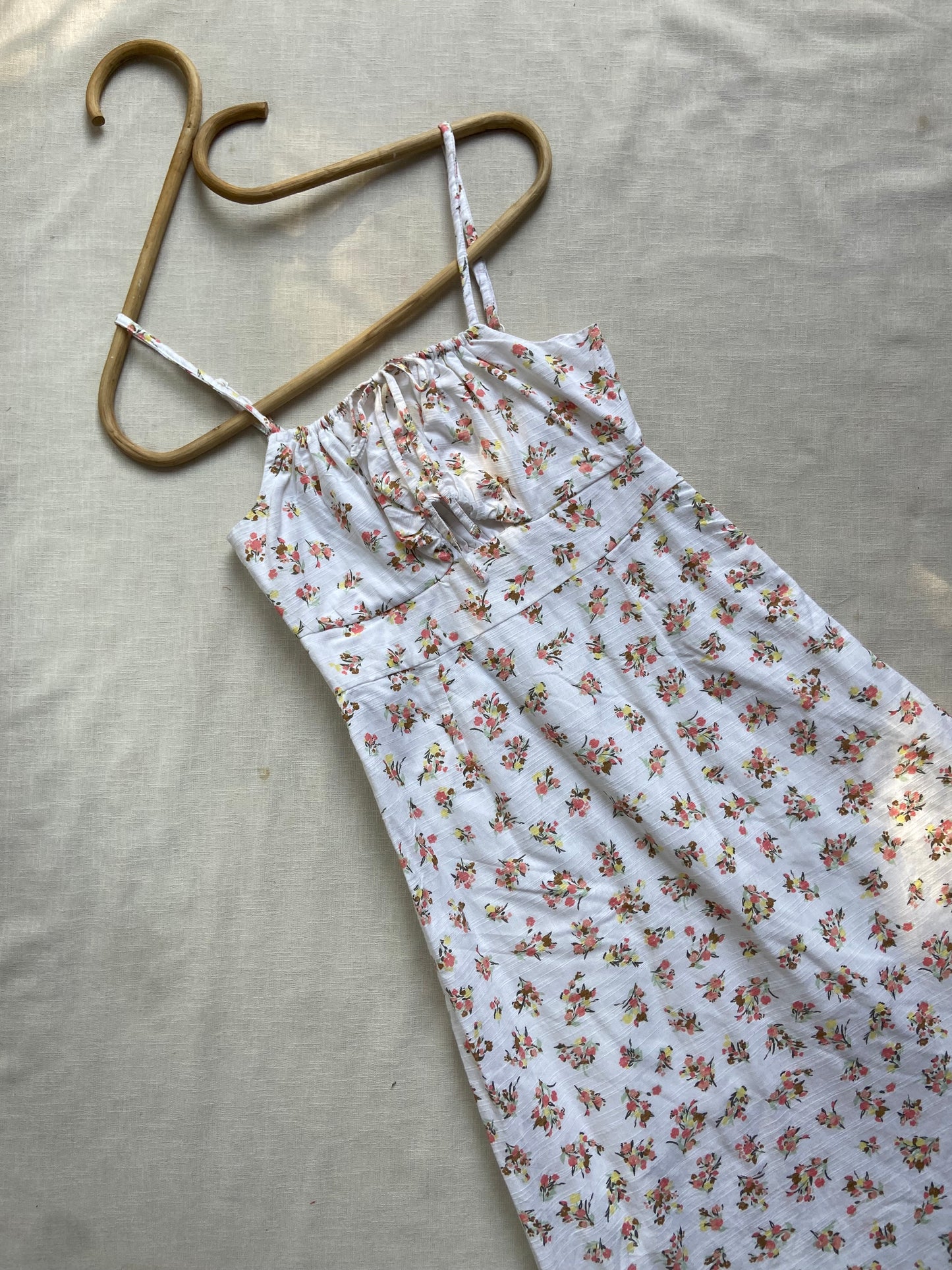 White Floral Print Spaghetti Strap Dress