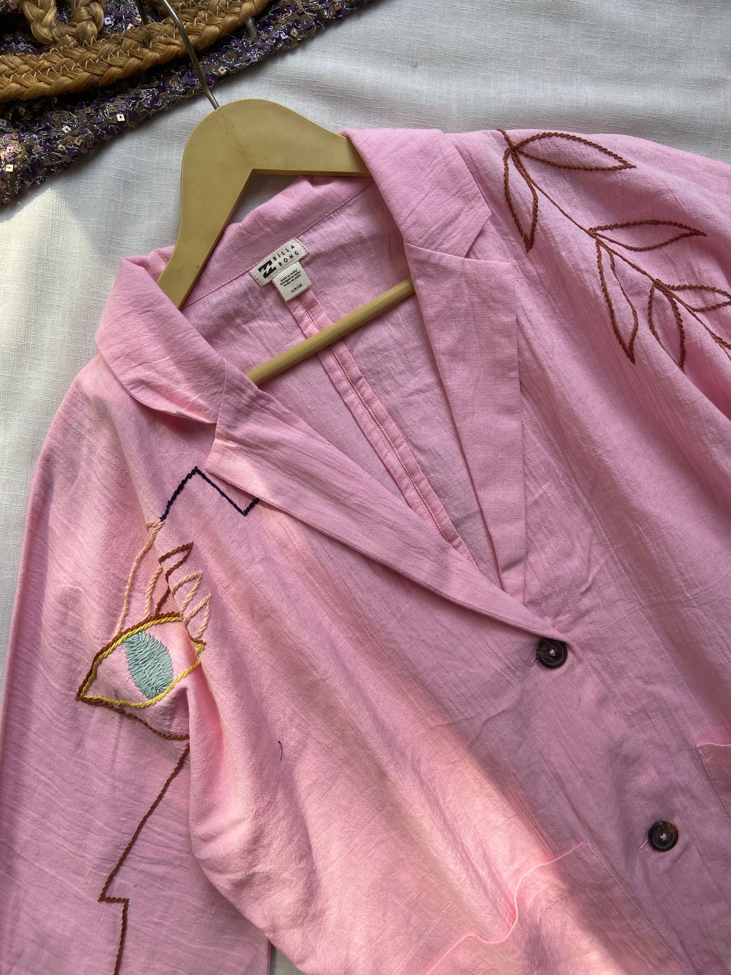 Unisex Pink Embroidered Cotton Jacket