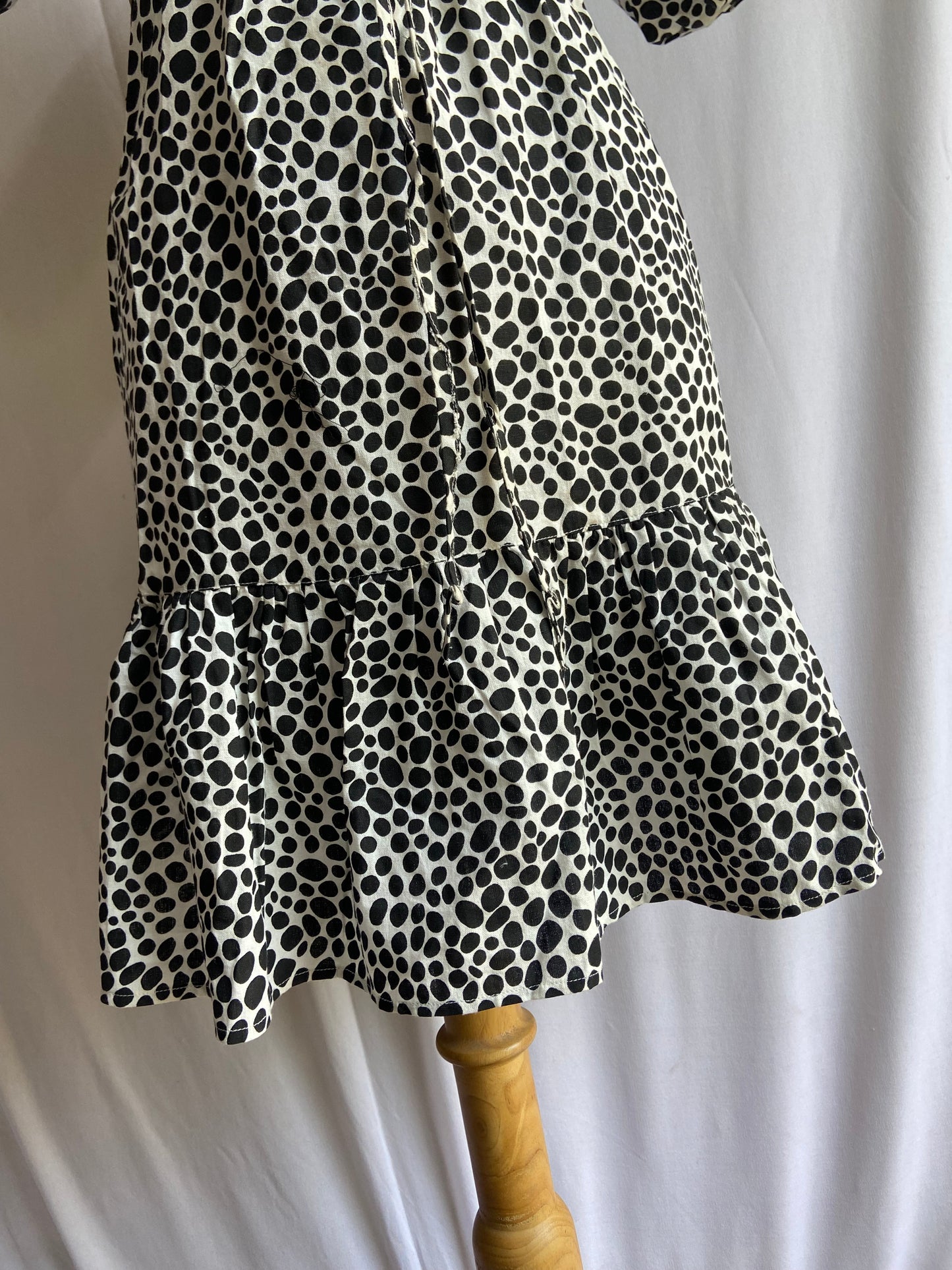 Polka Dot Puff Sleeve Dress with Front Cut-Out and Tiered Hem
