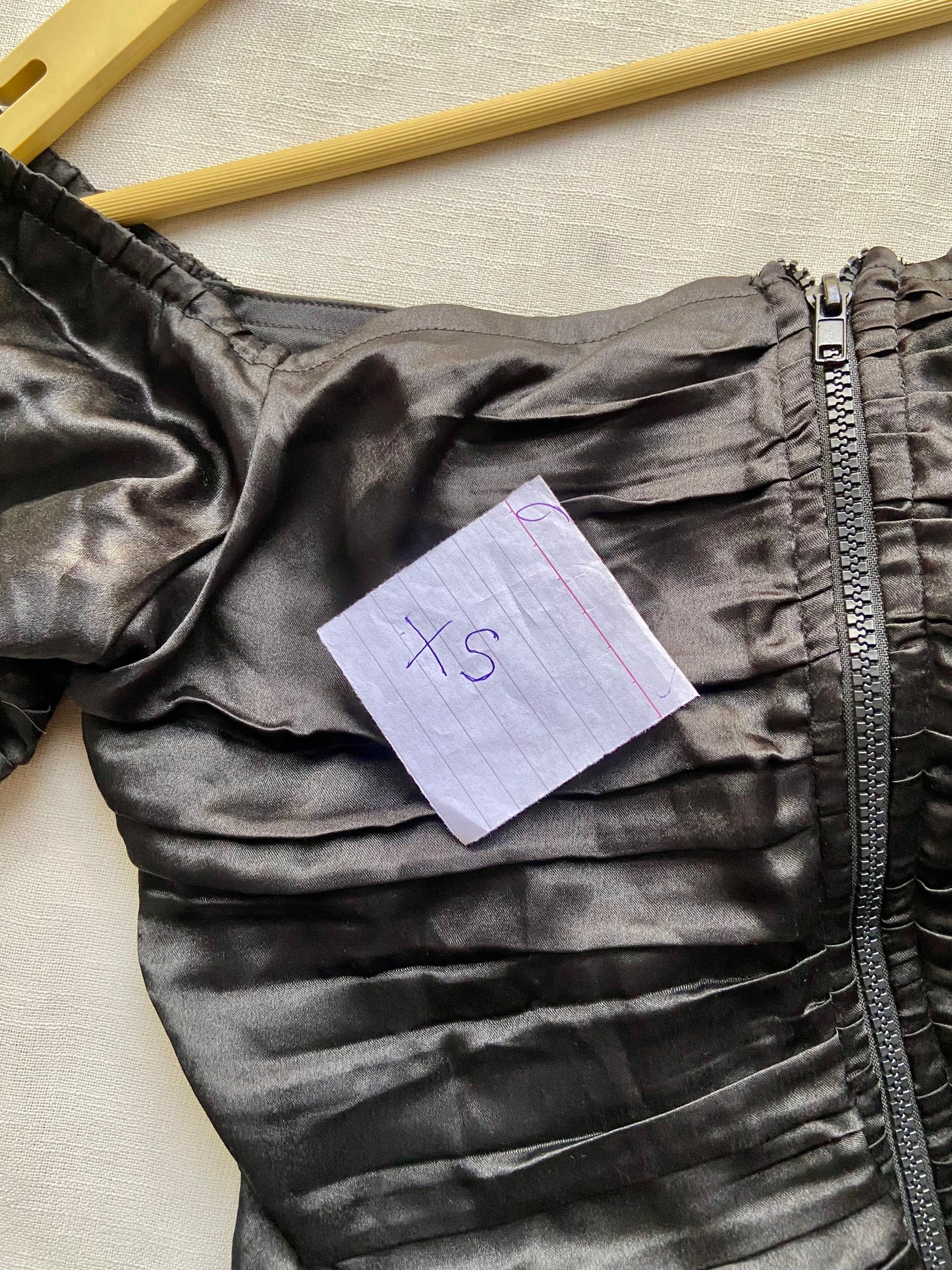 Black Ruched Bodycon Dress with Front Zip