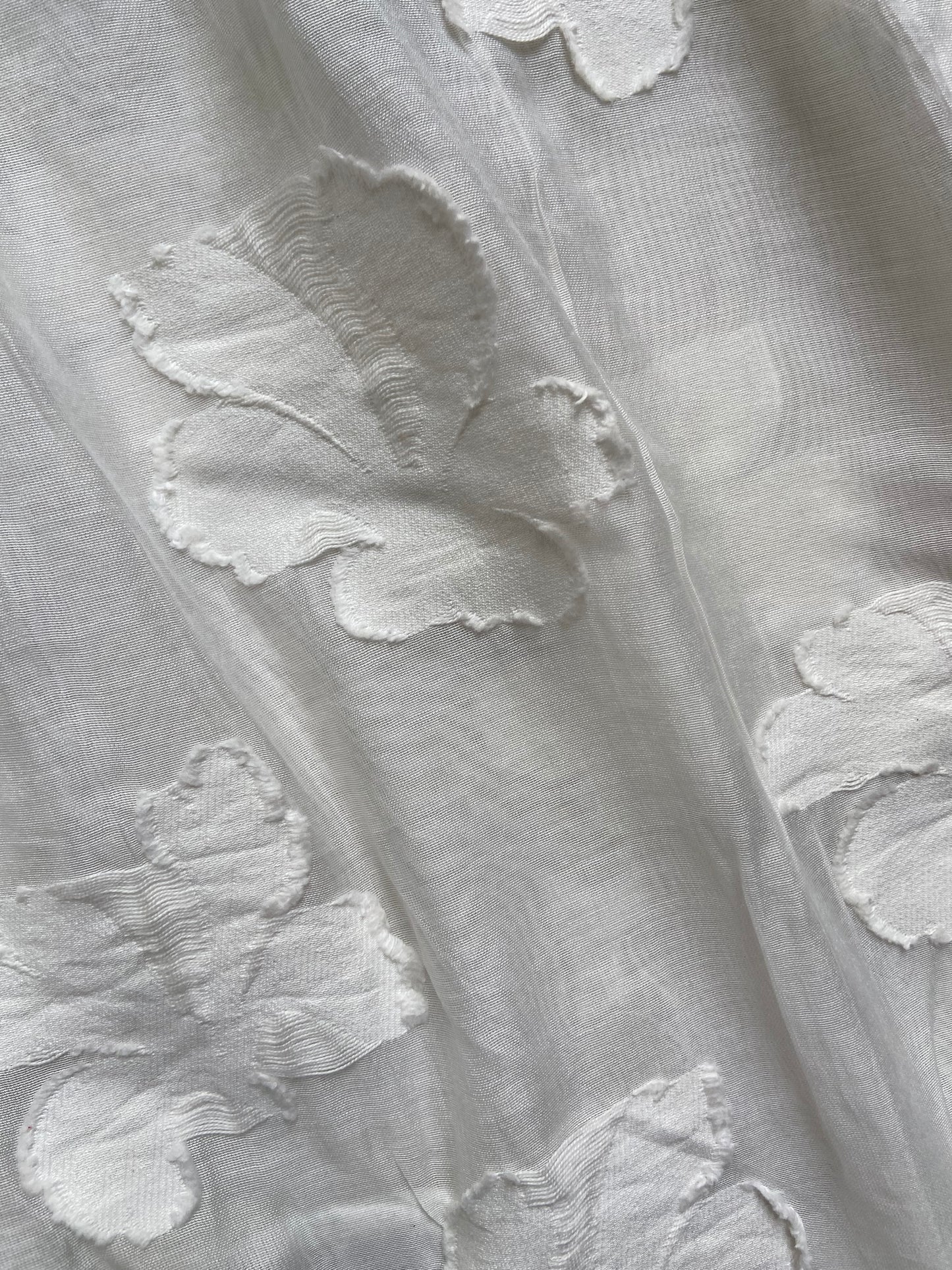 White Textured Floral Sheer Balloon Sleeve Top