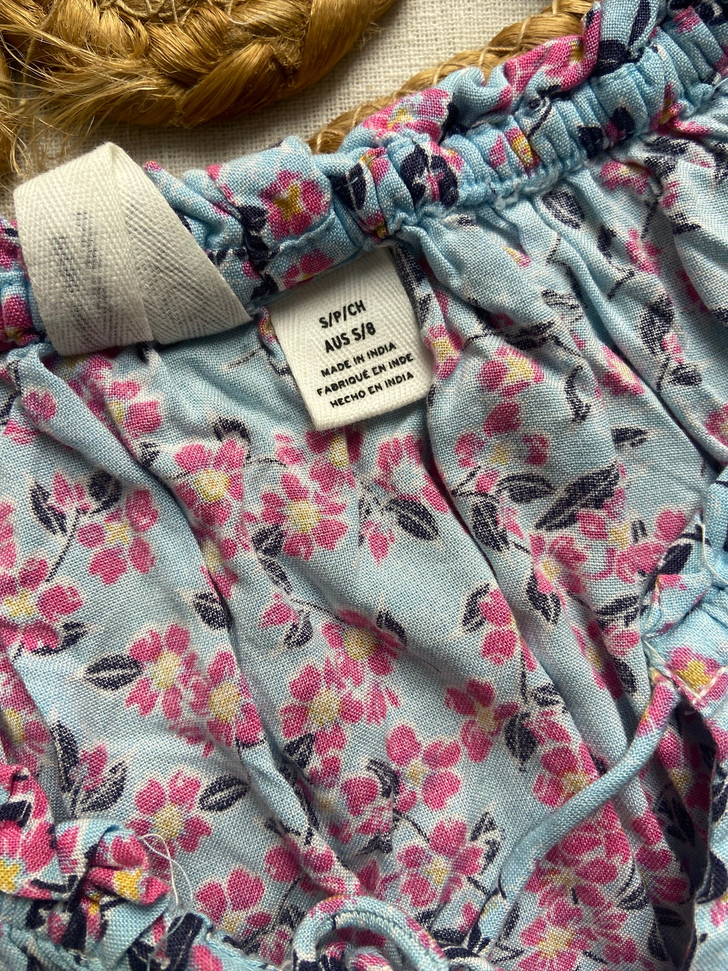 Light Blue Floral Crop Top with Puff Sleeves for Women