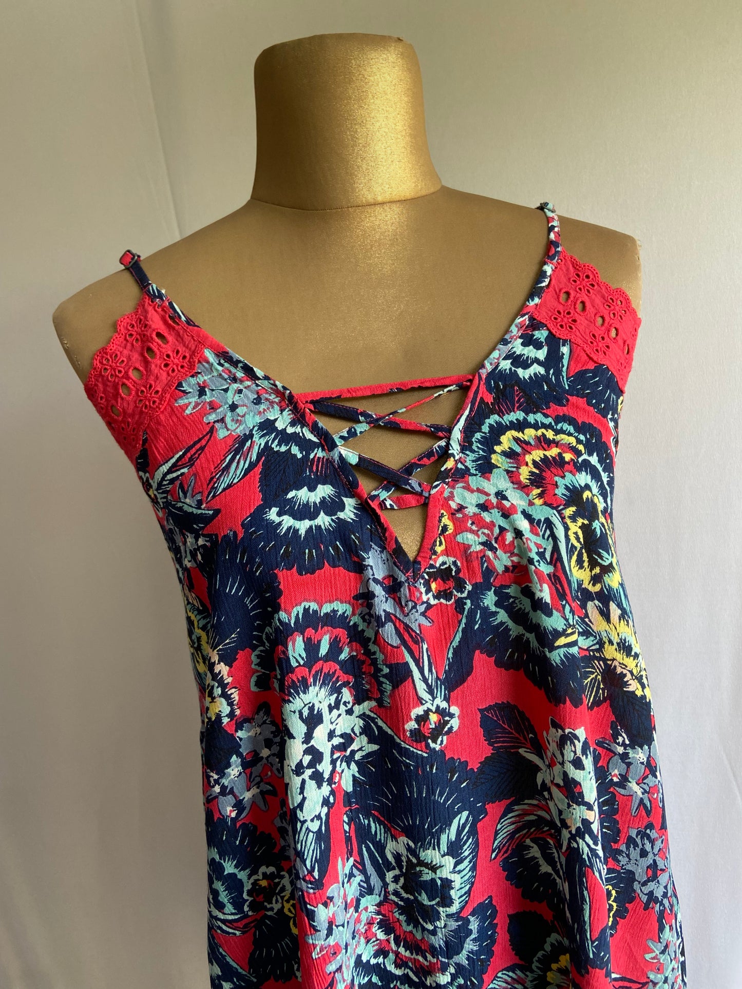 Boho Floral Print Lace-Up Sleeveless Mini Dress