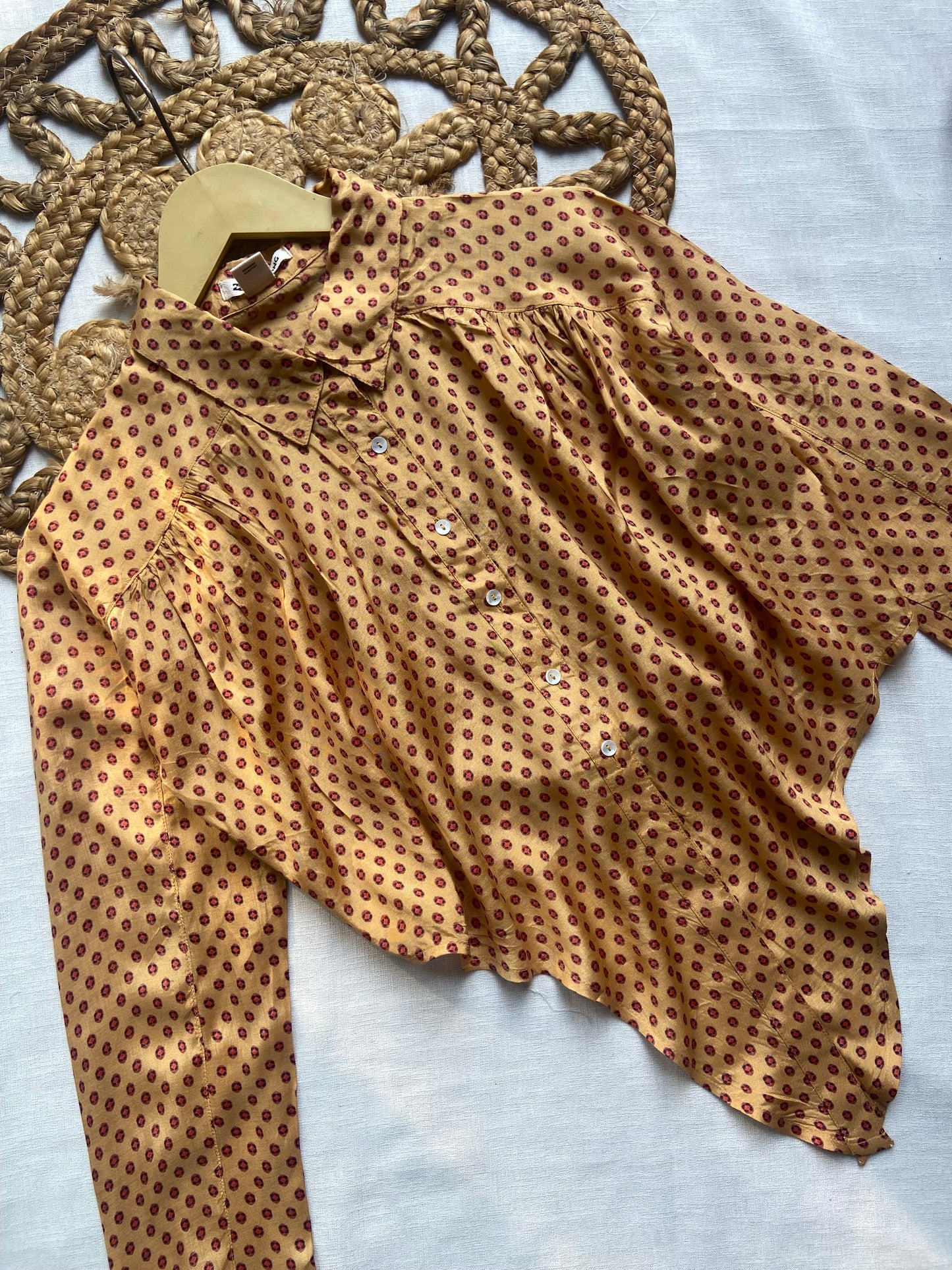 Women’s Mustard Polka Dot Button Down Shirt