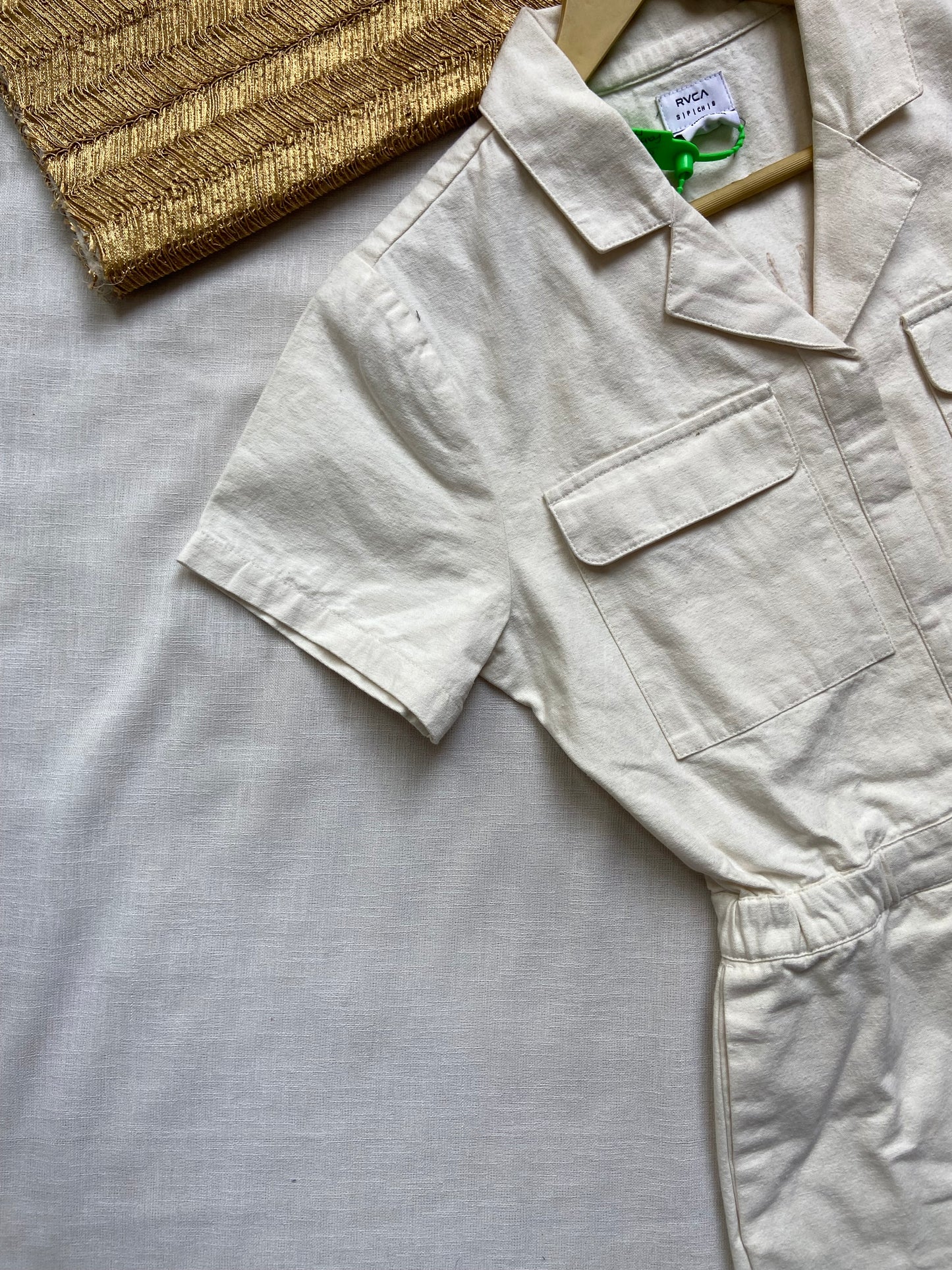 Women's Beige Utility Short Jumpsuit with Front Pockets