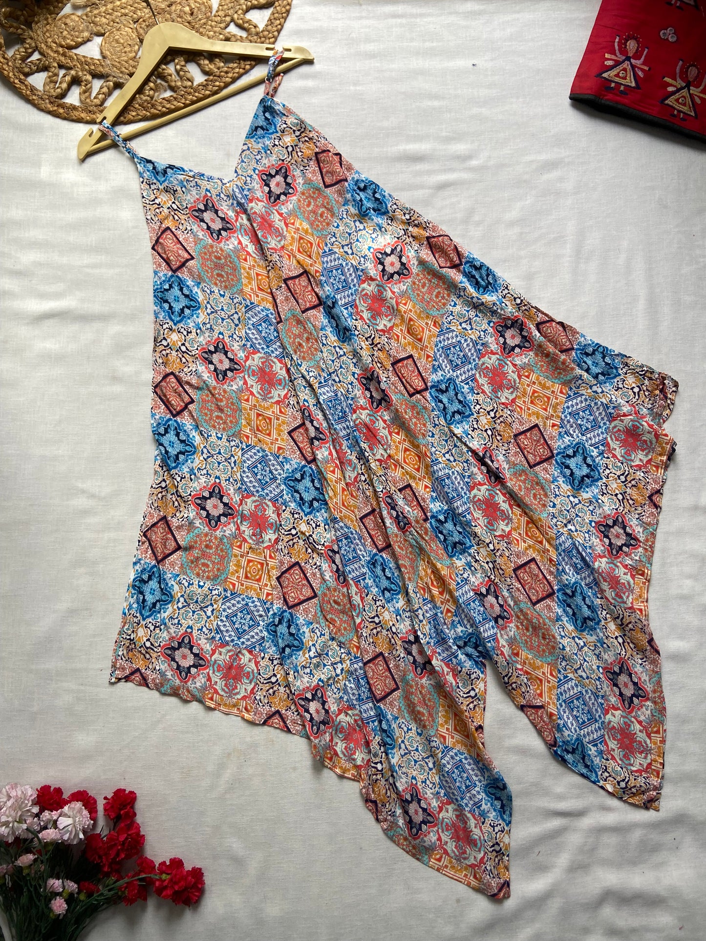 Strap Pattern Beach Midi Dress