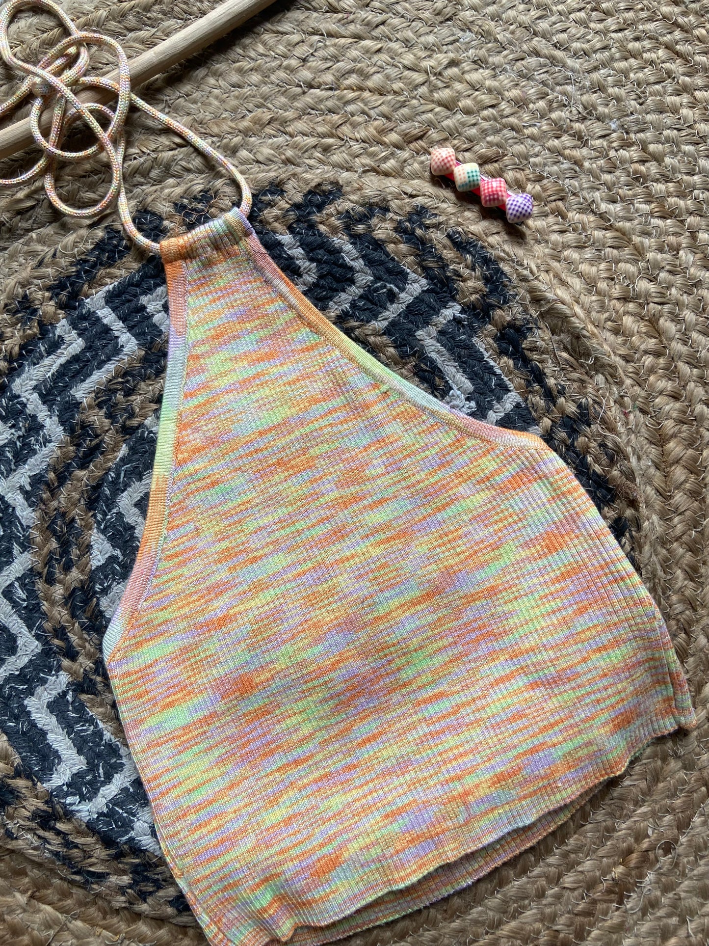 Women's Multicolor Halter Neck Ribbed Crop Top