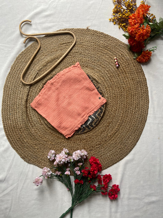 Women's Coral Smocked Strapless Crop Top with Frill Detailing