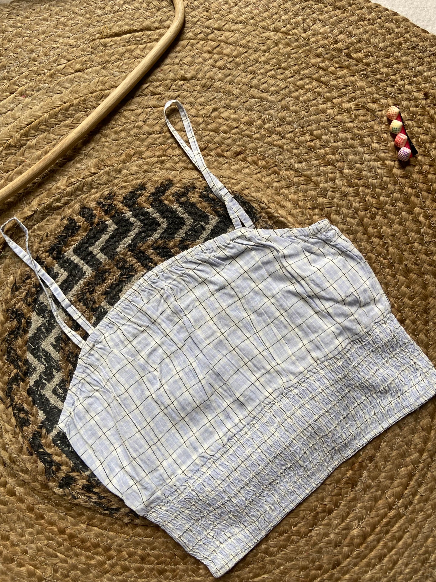 Women's Blue Checkered Spaghetti Strap Crop Top