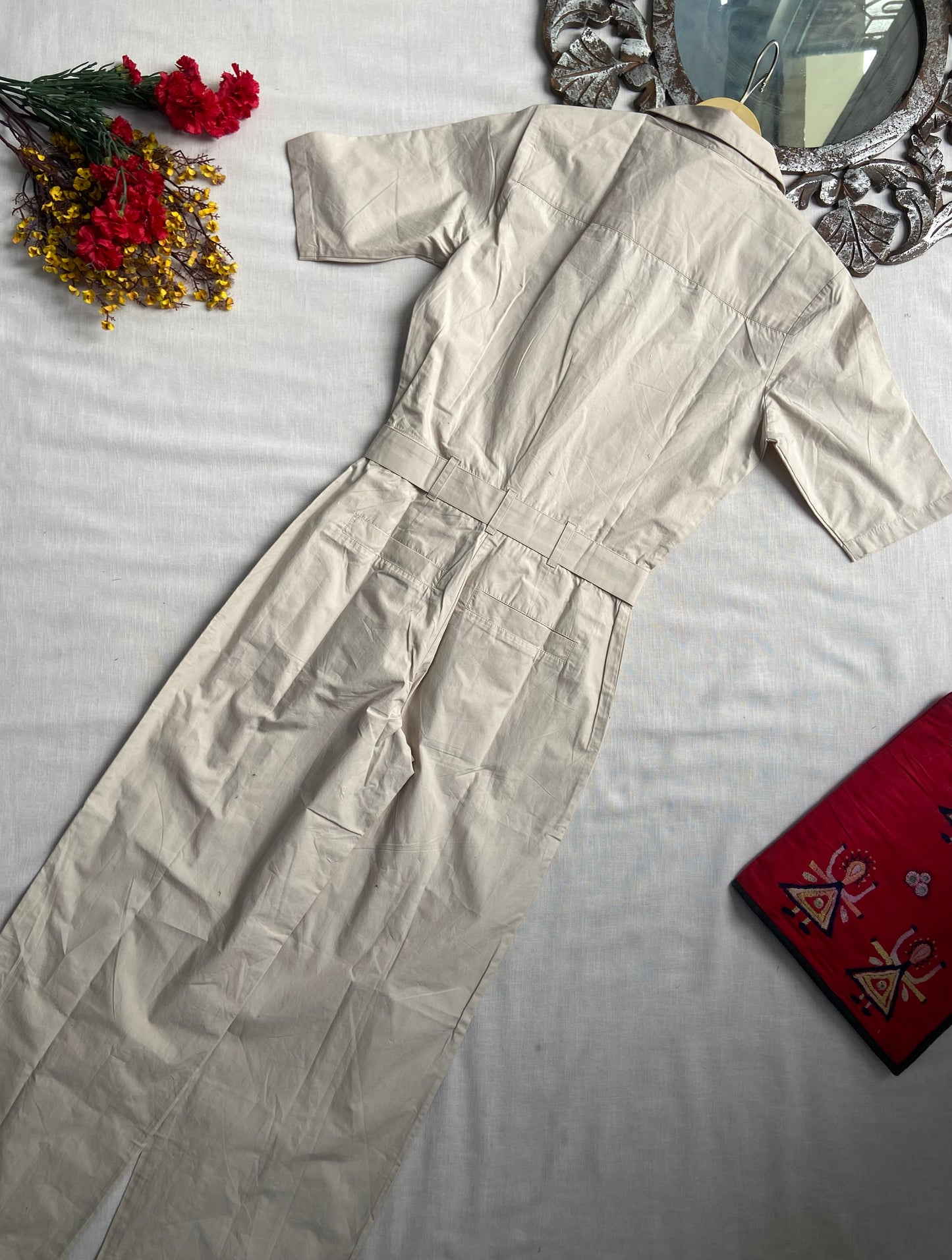 Beige Cargo Jumpsuit