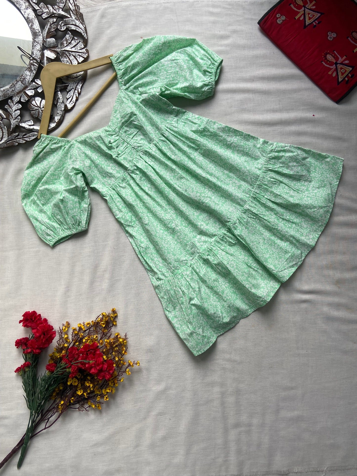 Light Green Floral Mini Dress