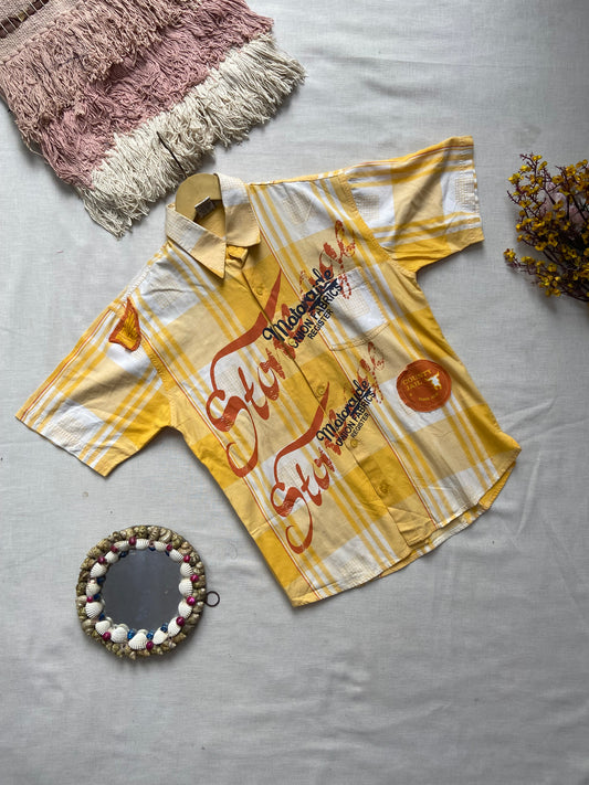 Yellow Casual Short Sleeve Button-Up Shirt