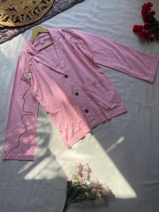 Unisex Pink Embroidered Cotton Jacket