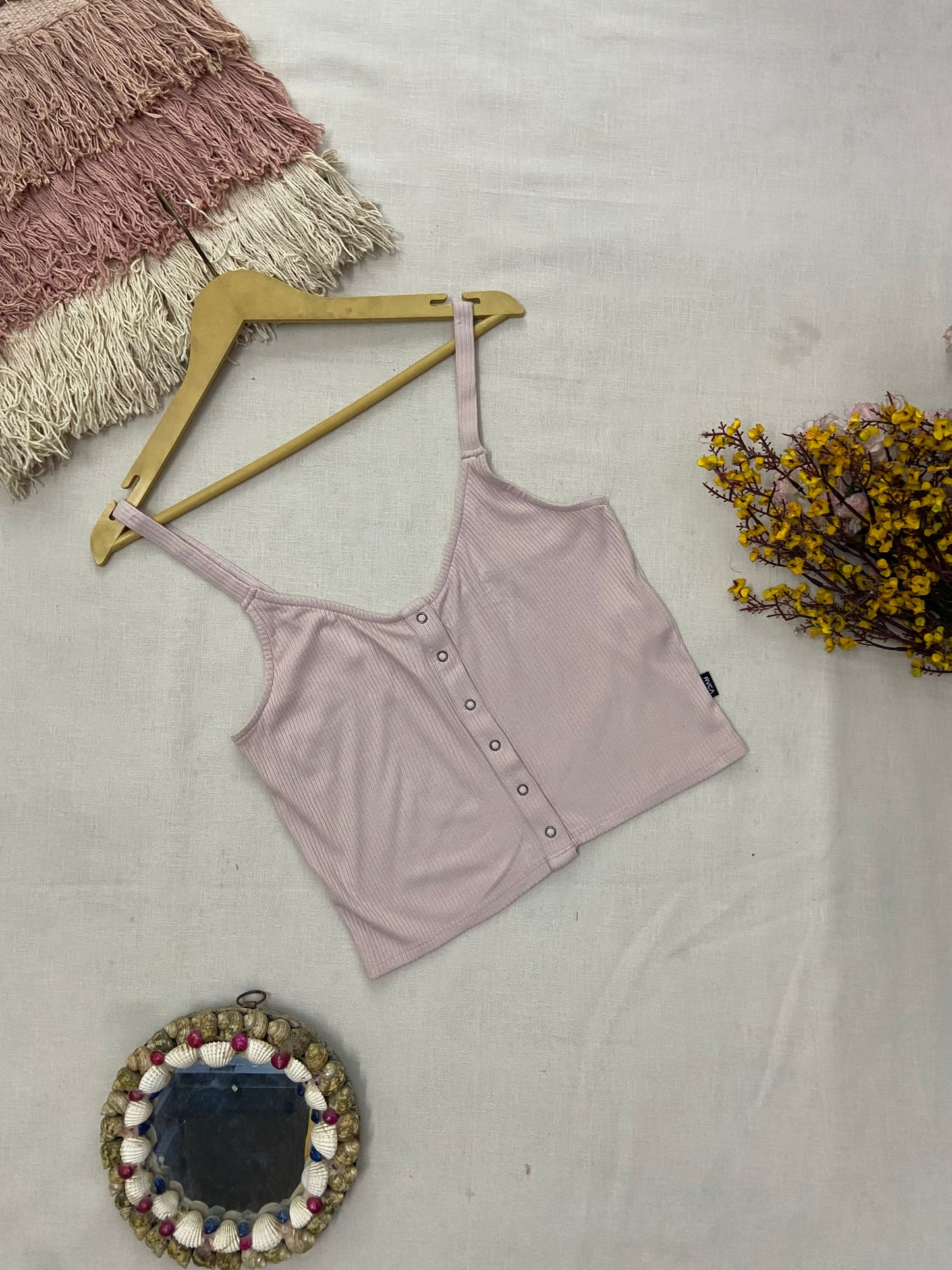 Light Mauve Ribbed Button-Front Crop Top