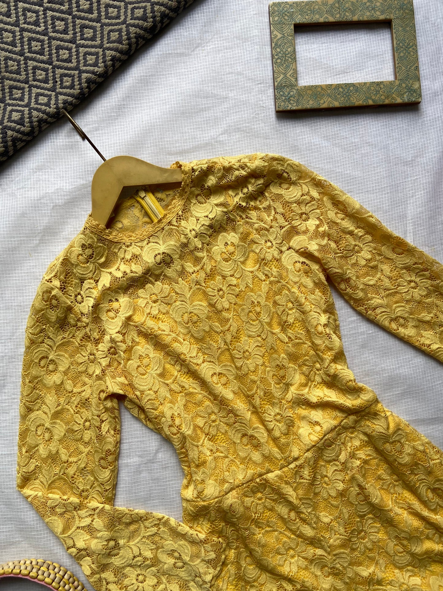 Yellow Lace Long Sleeve Romper for Women