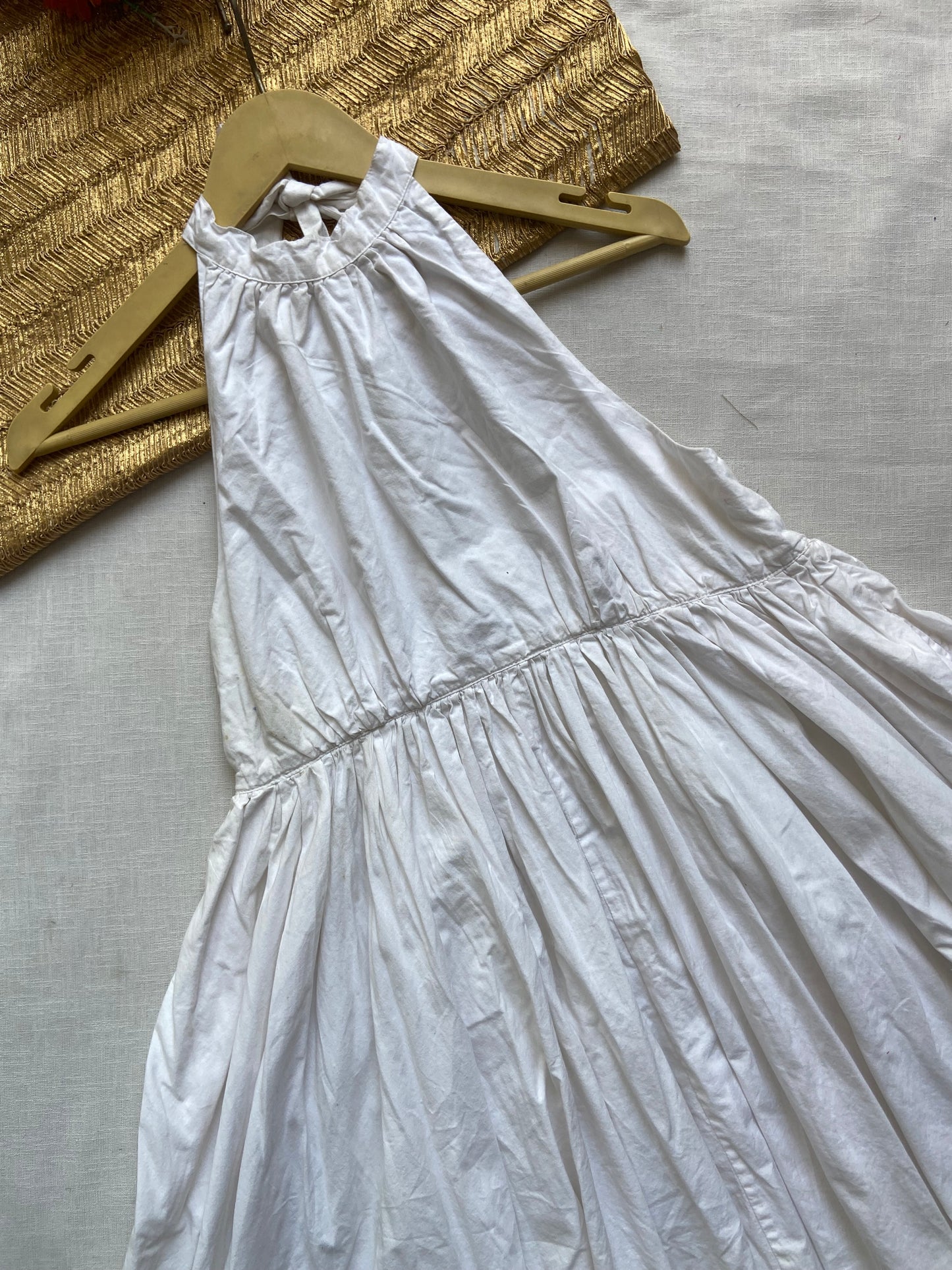 Women's White Sleeveless Halter-Neck Flared Dress