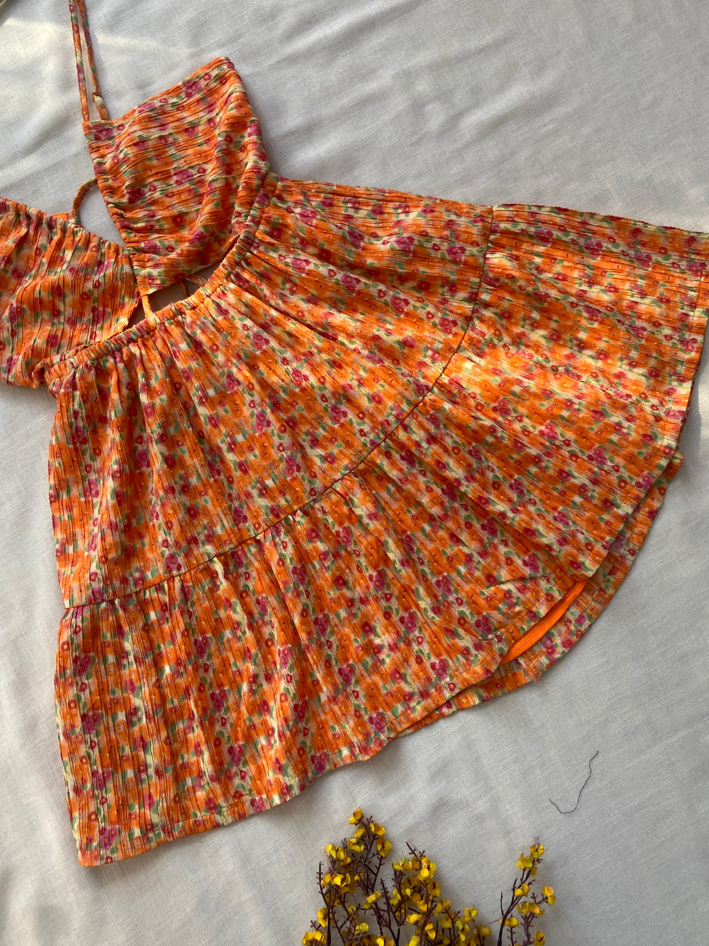 Apricot Garden Bow Mini Dress