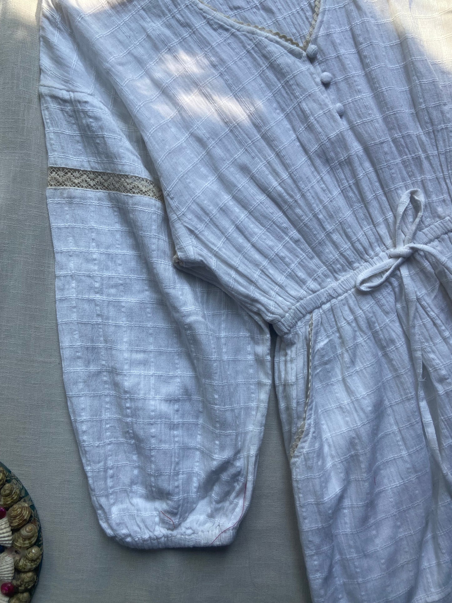 White Boho Lace-Trim Romper