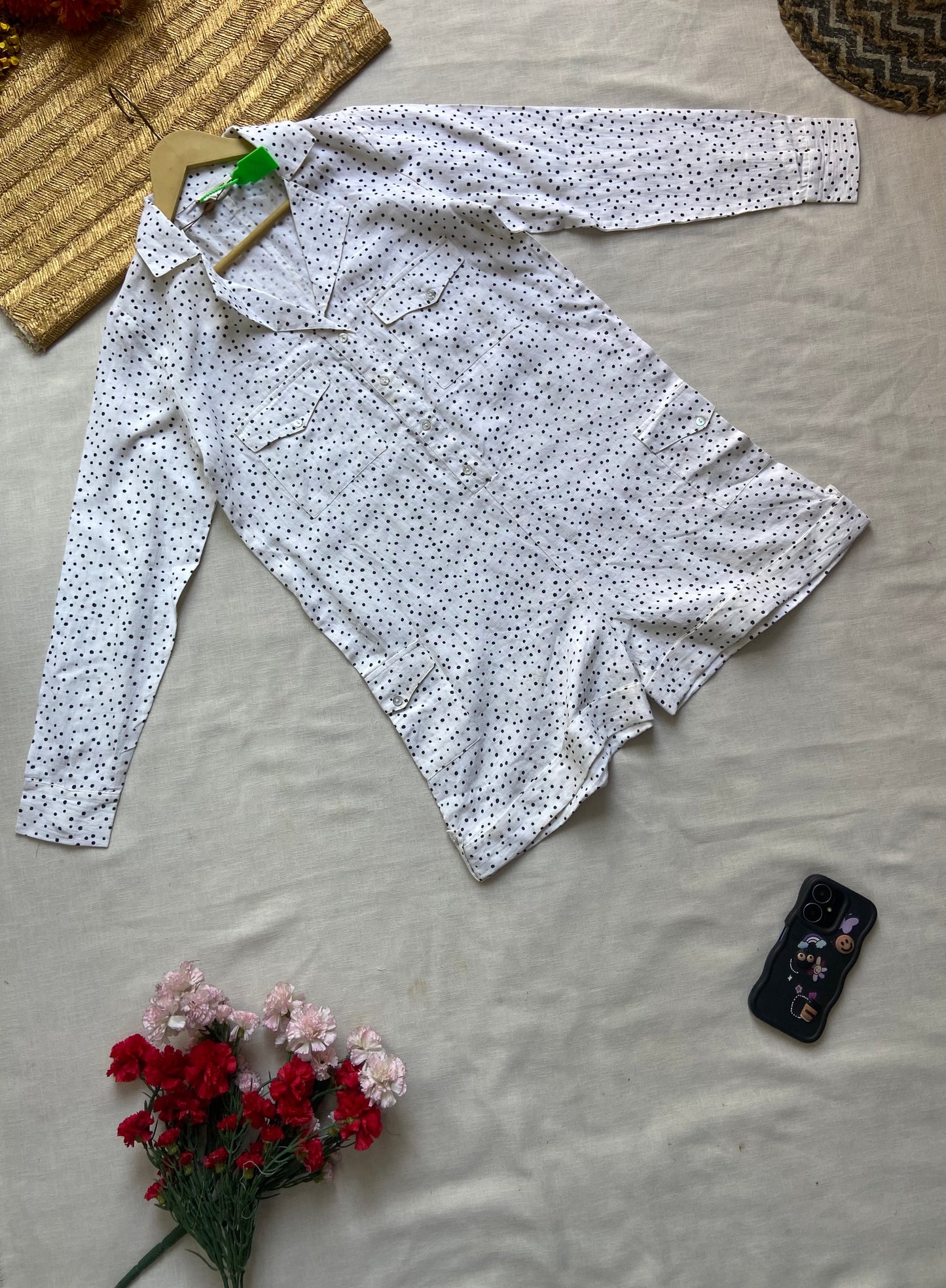 White Polka Dot Long Sleeve Romper