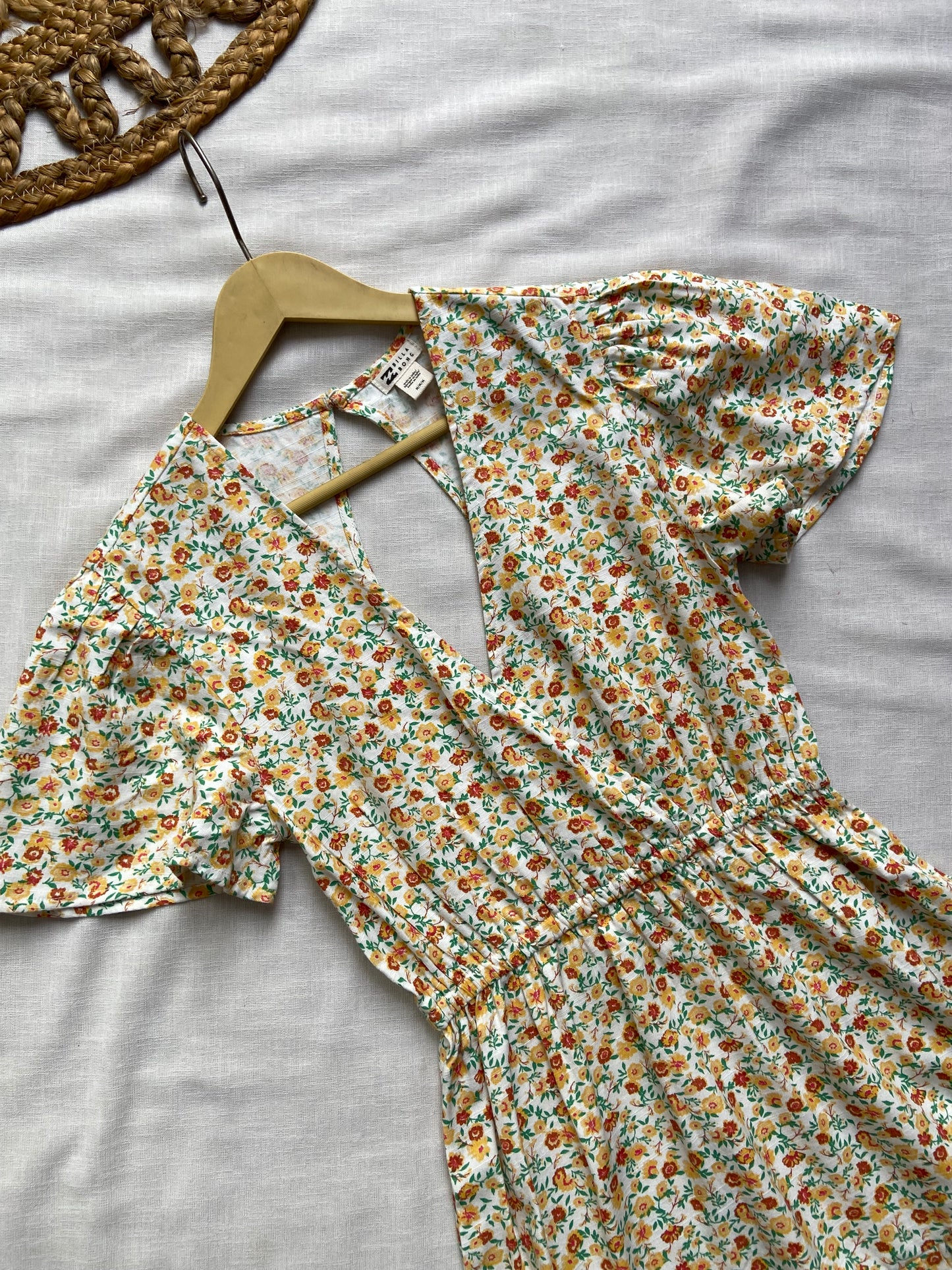 White Floral V Neck Mini Dress