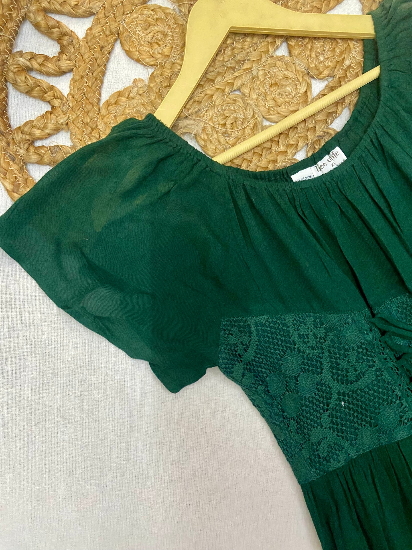 Women’s Dark Green Midi Dress with Lace Detailing