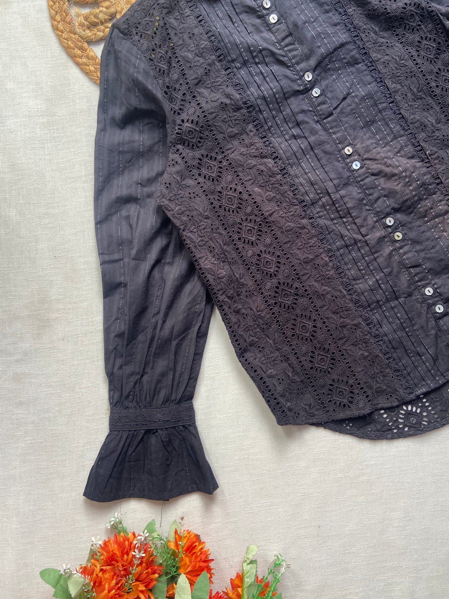 Black Lace Button Down Shirt for Women