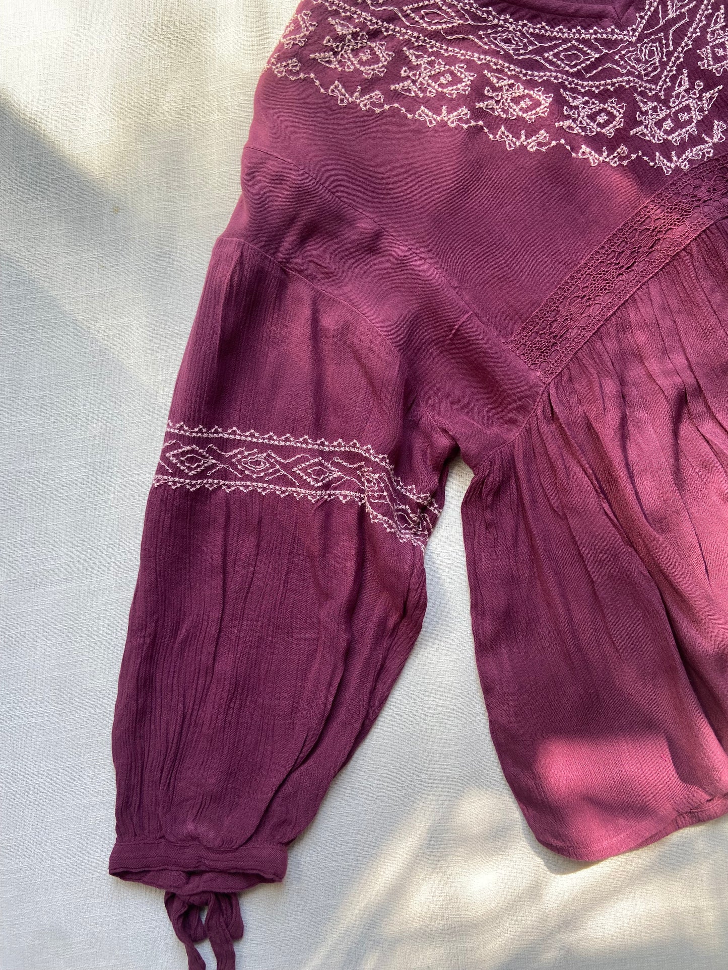 Boho Chic Maroon Embroidered Peplum Top