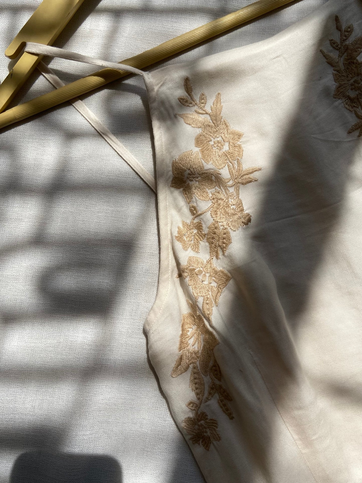 Elegant Beige Embroidered Spaghetti Strap Dress