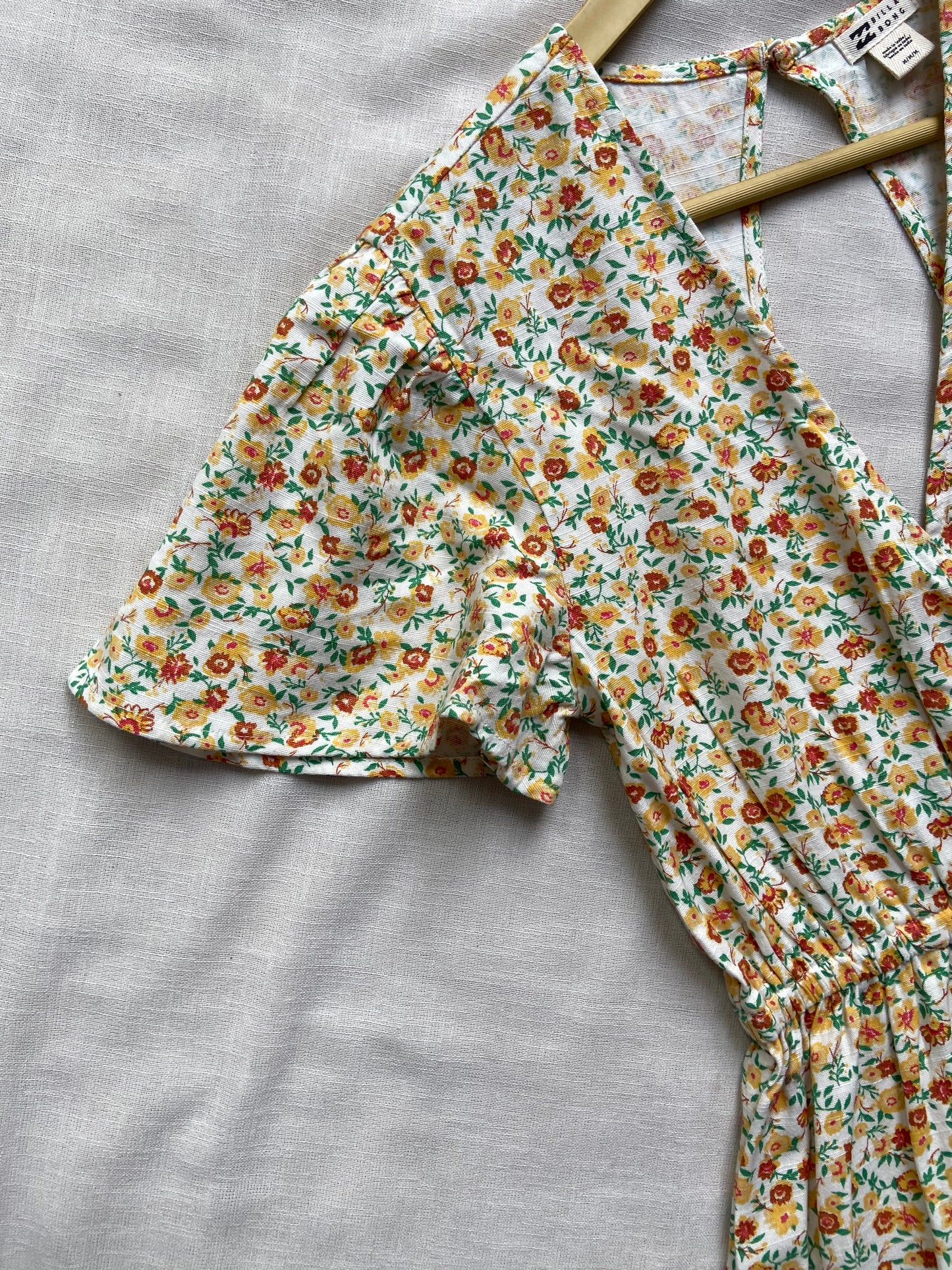 White Floral V Neck Mini Dress