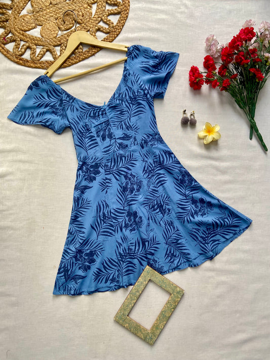 BLUE FLORAL A LINE MINI DRESS