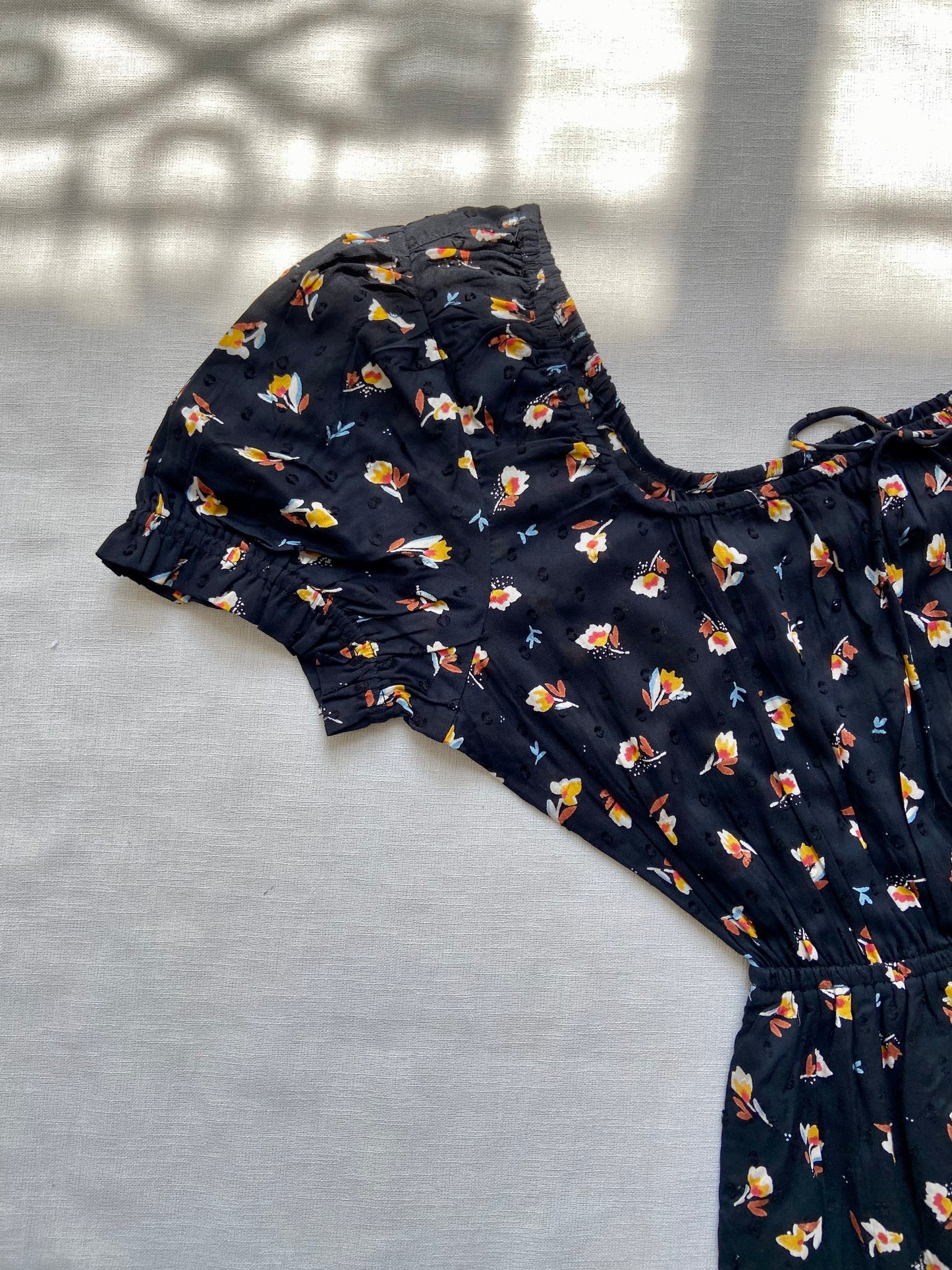 Black Floral Puff Sleeve Mini Dress