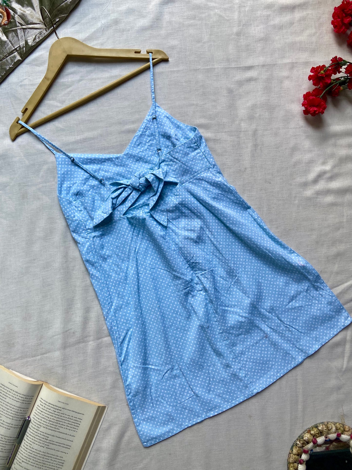 Light Blue Polka Dot Sleeveless Mini Dress