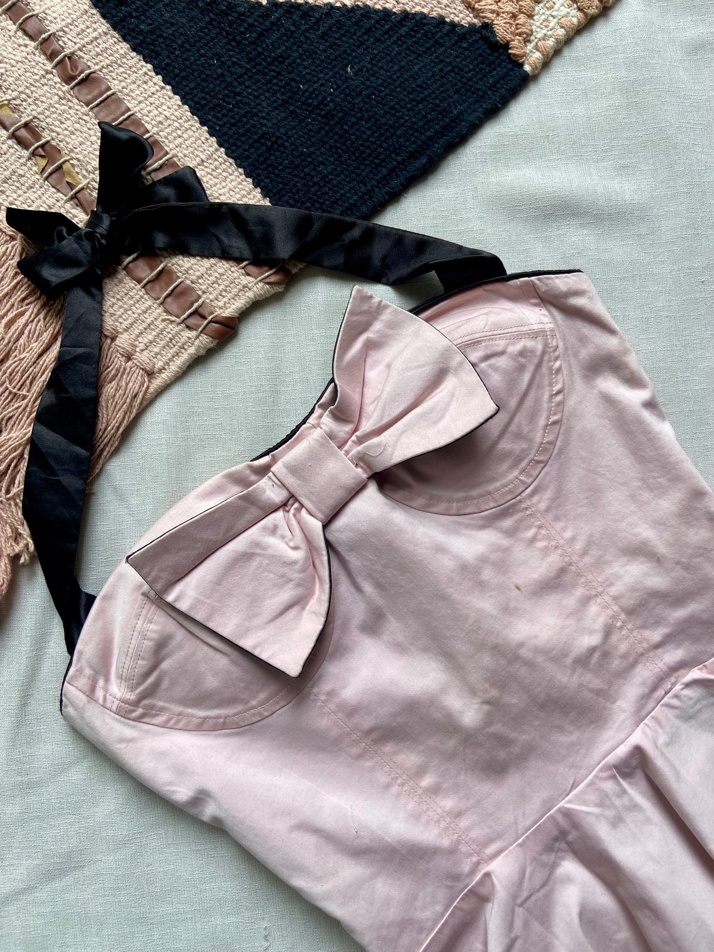 Blush Pink Peplum Top with Bow Detail