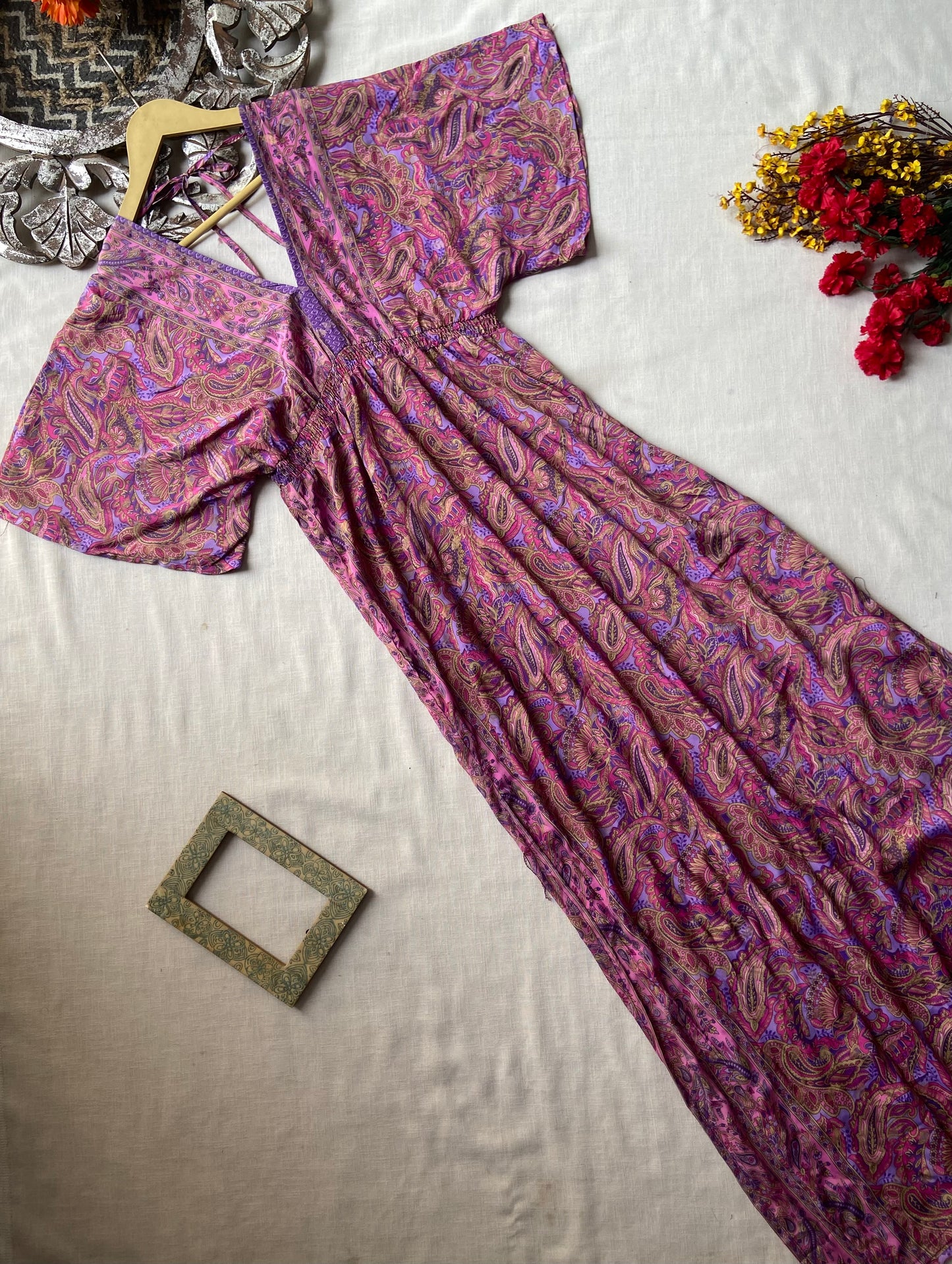 Pink Floral Boho Maxi Dress