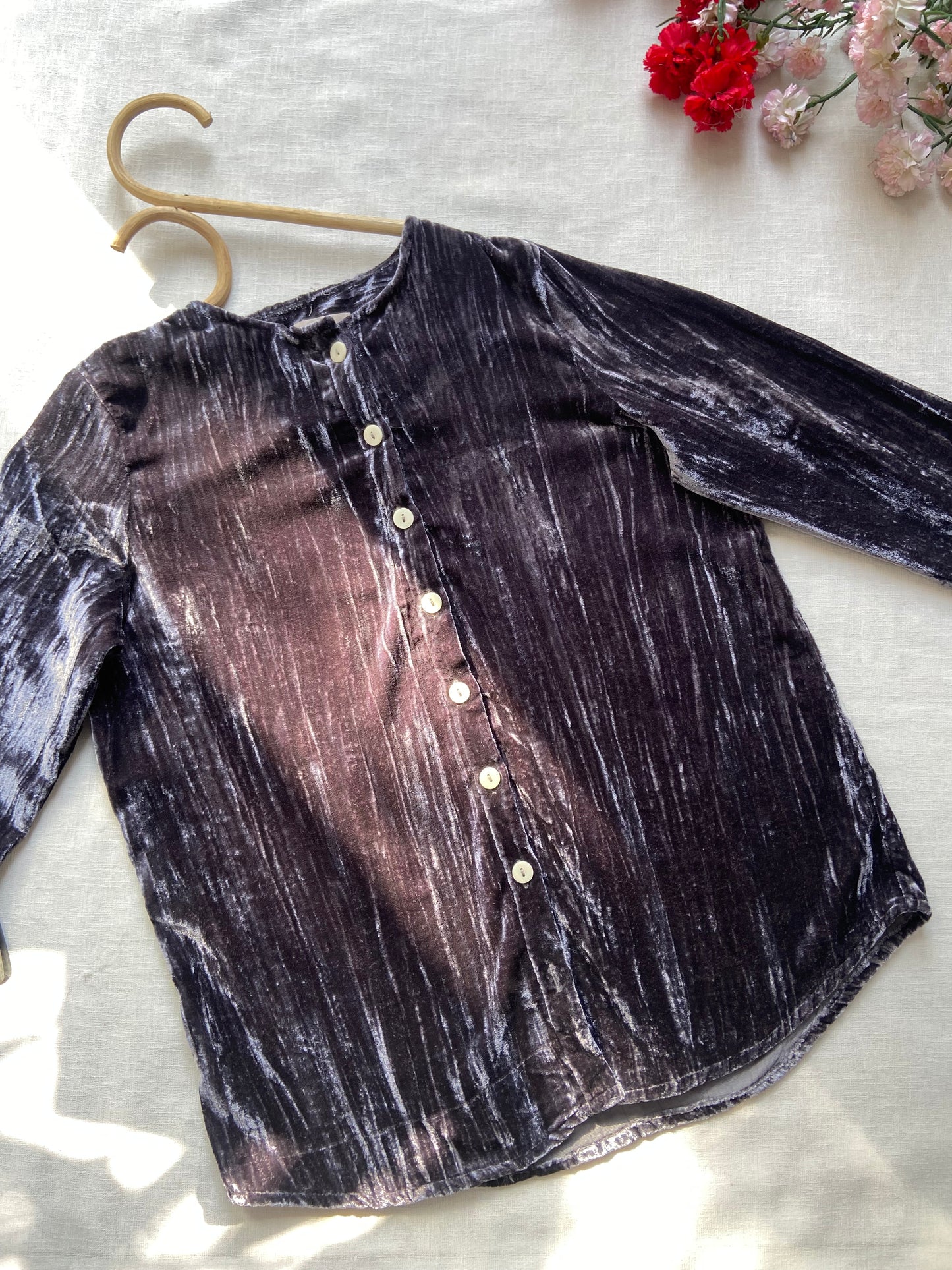 Crushed Velvet Button Down Top