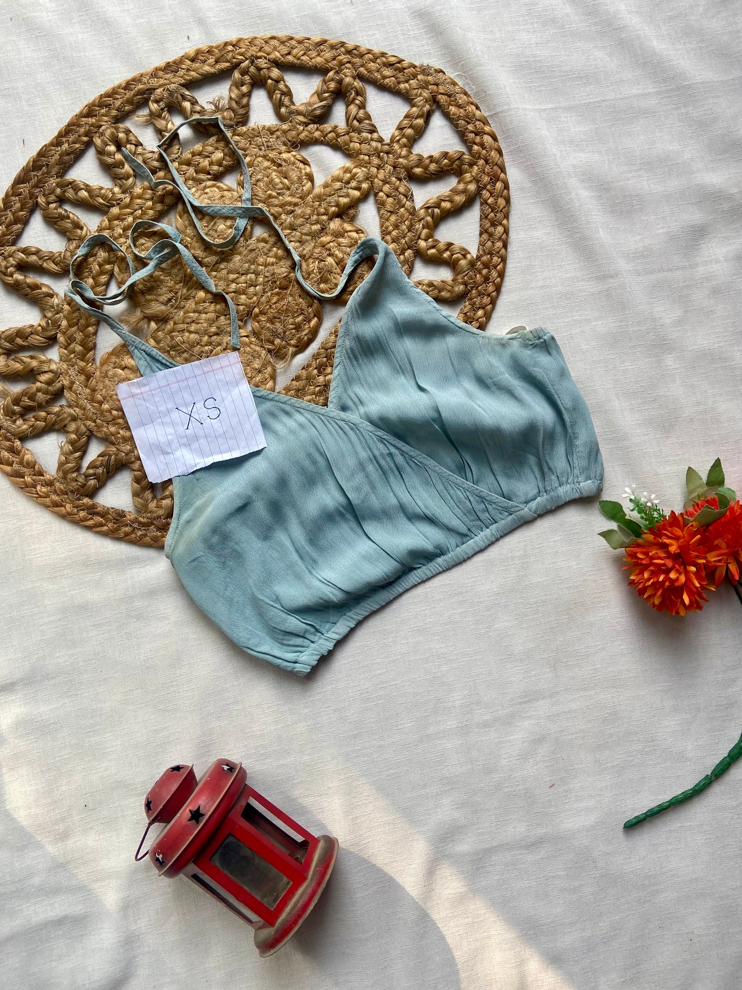 Women's Light Blue V-Neck Sleeveless Crop Top