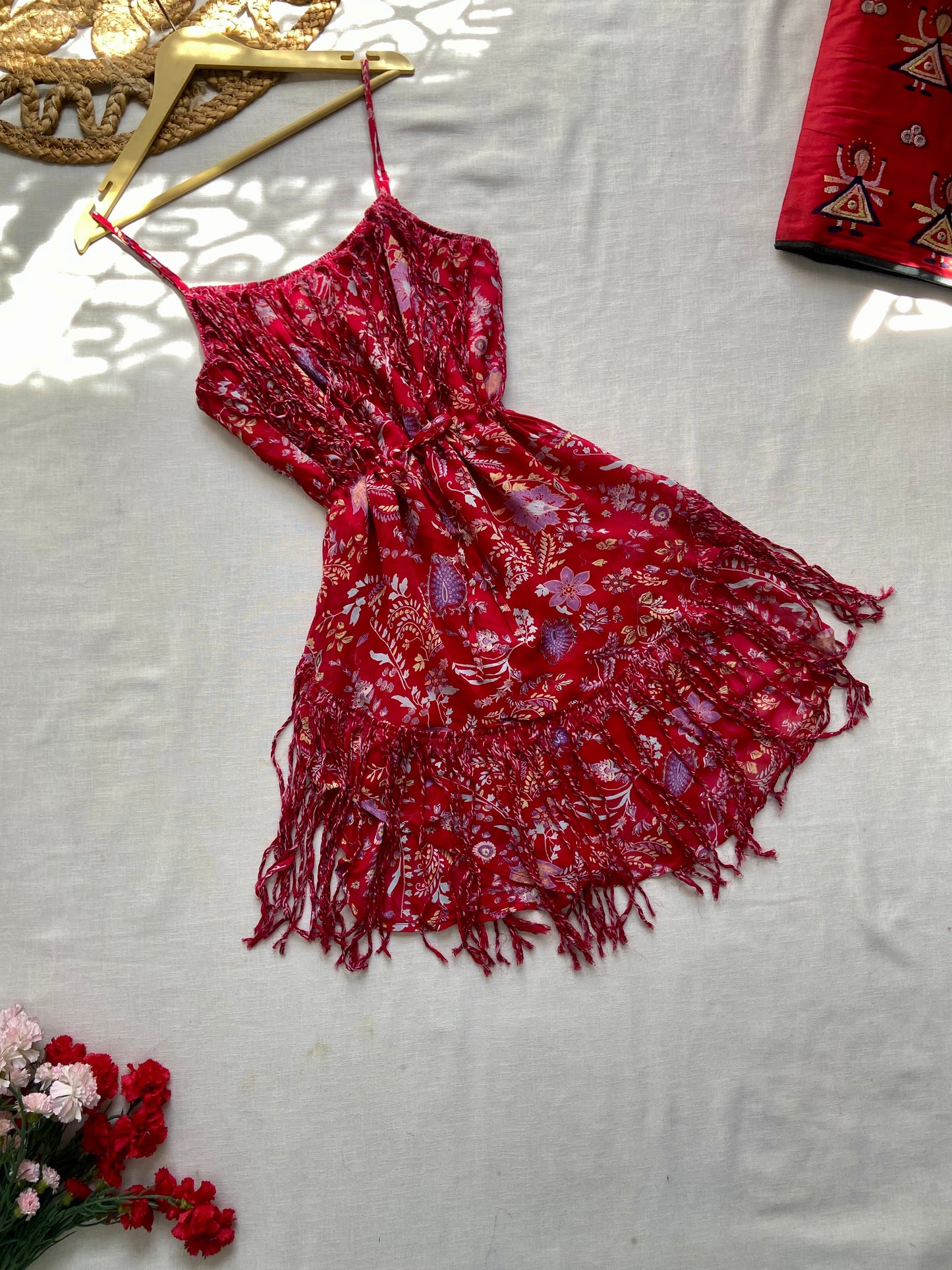 Red Printed Boho Mini Dress