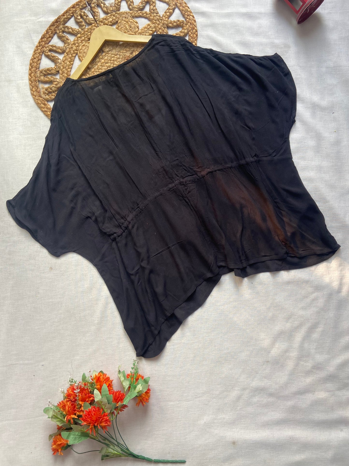 Black Embroidered Kimono Shrug for Women