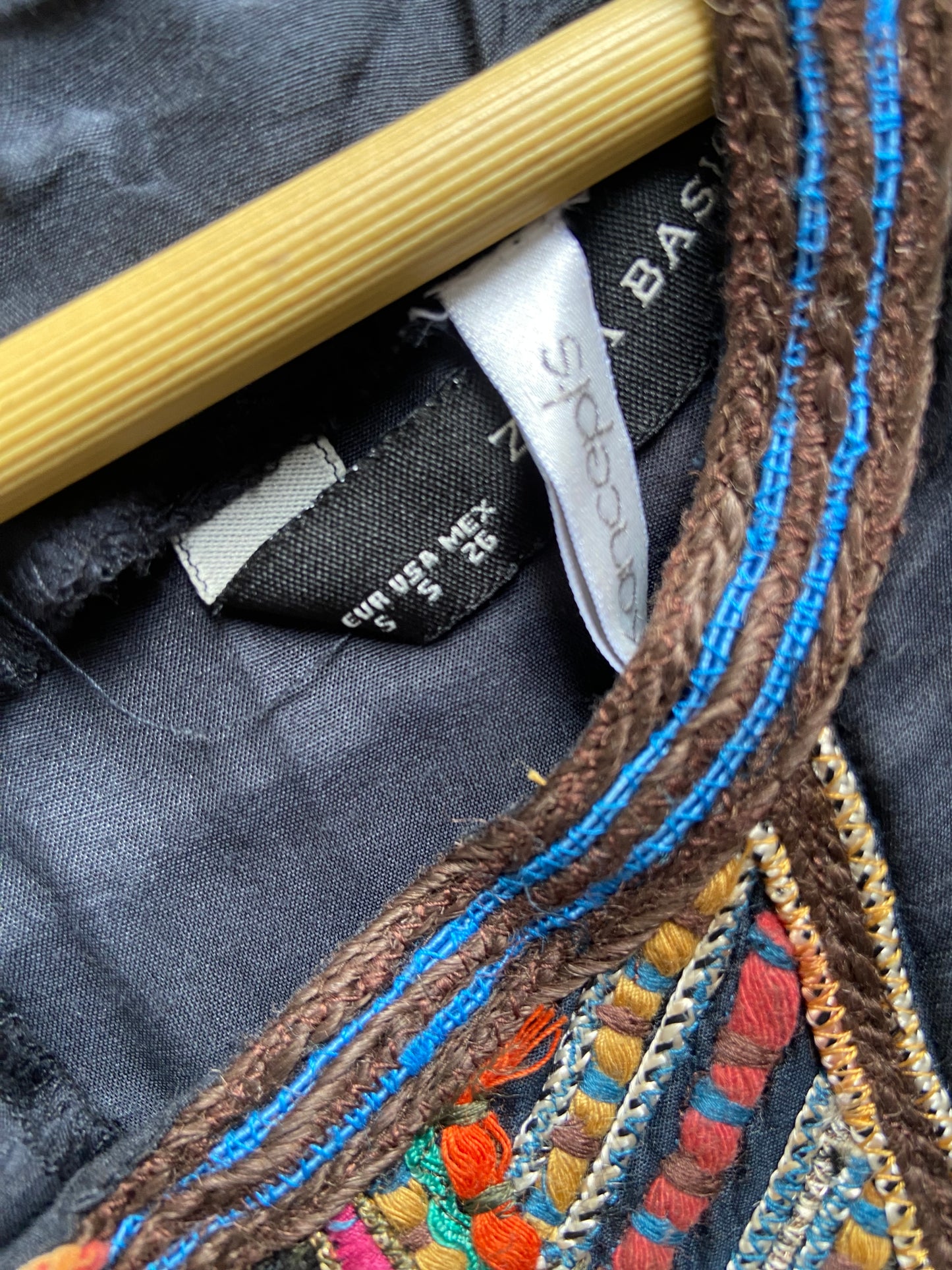 Women's Black Flared Tunic Top with Colorful Embroidery – Boho Ethnic Style