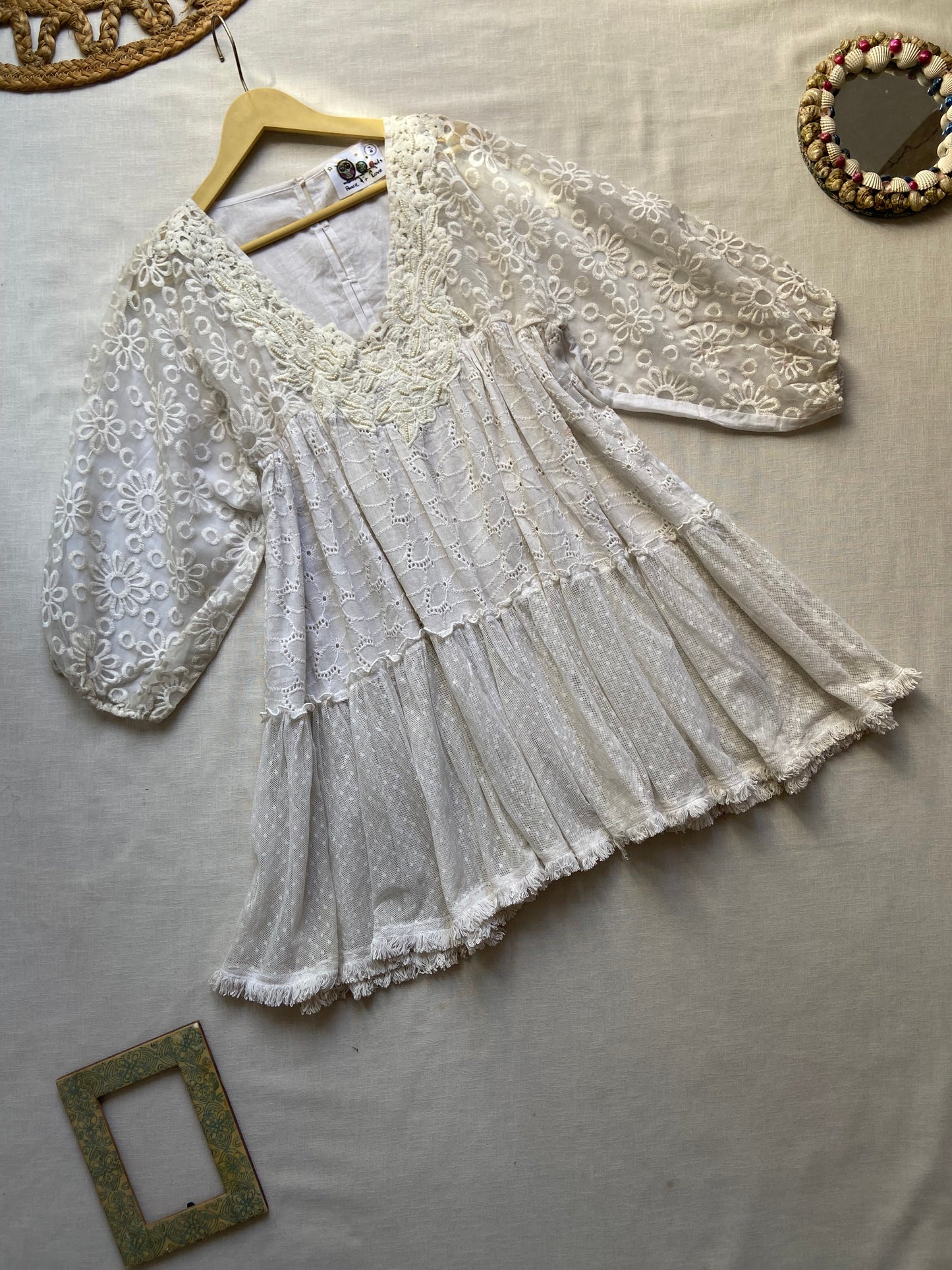 Off White Mesh Mini Dress