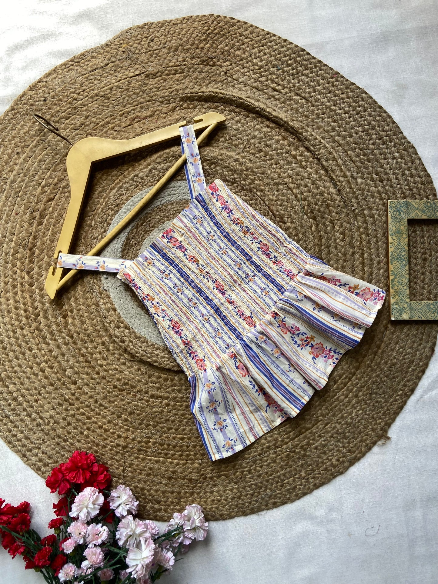 Women's Floral Smocked Peplum Cami Top – Multicolor Summer Stripes