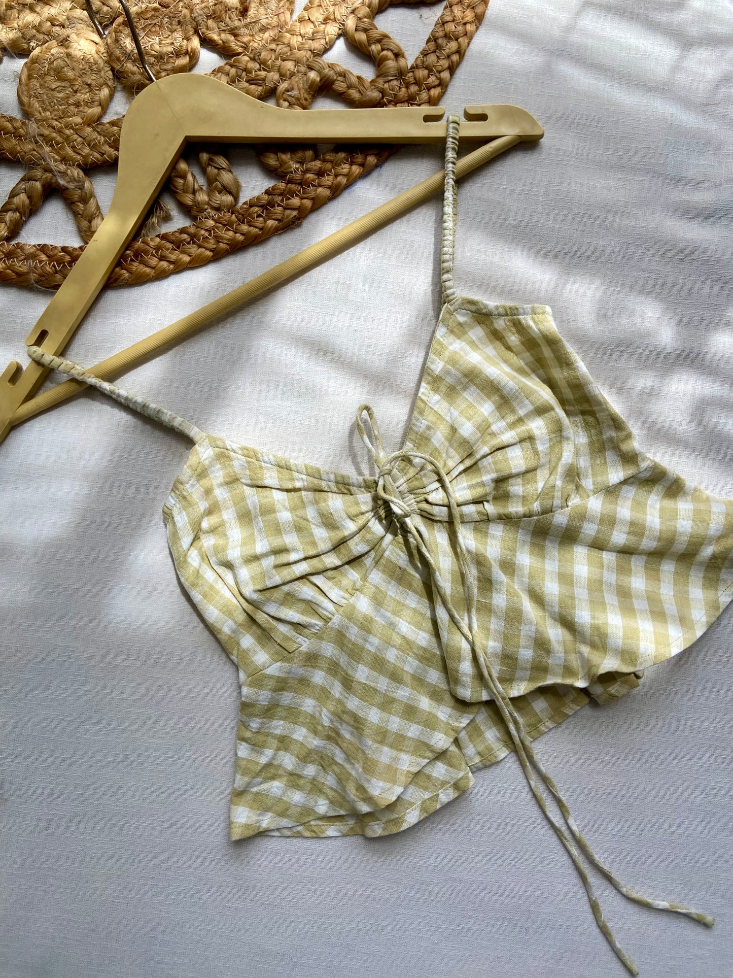 Check Print Ruched Crop Top