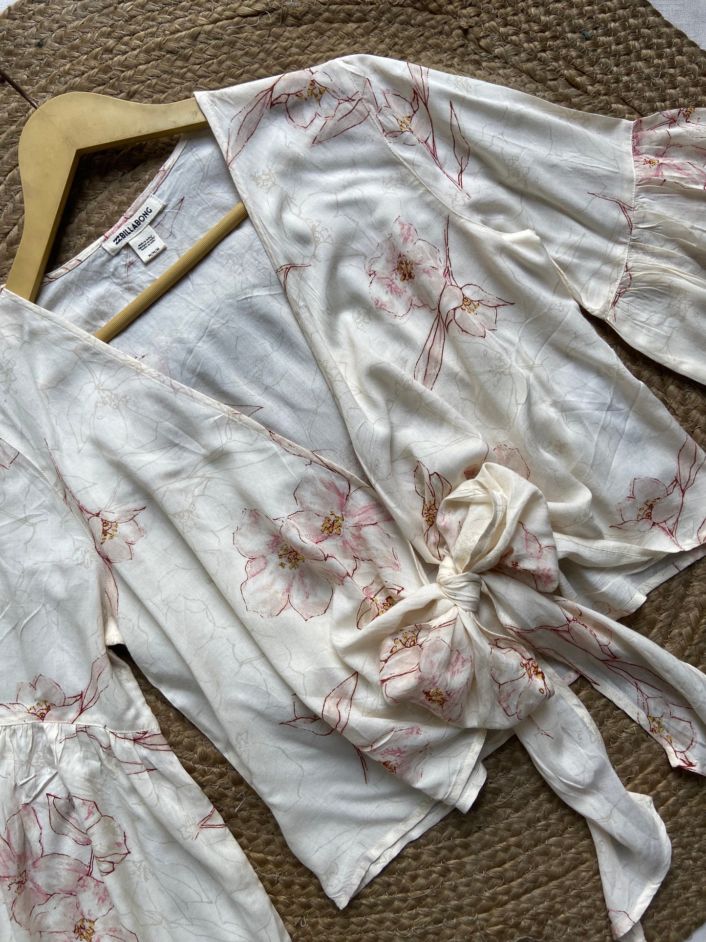 Floral Satin Tie-Front Wrap Top