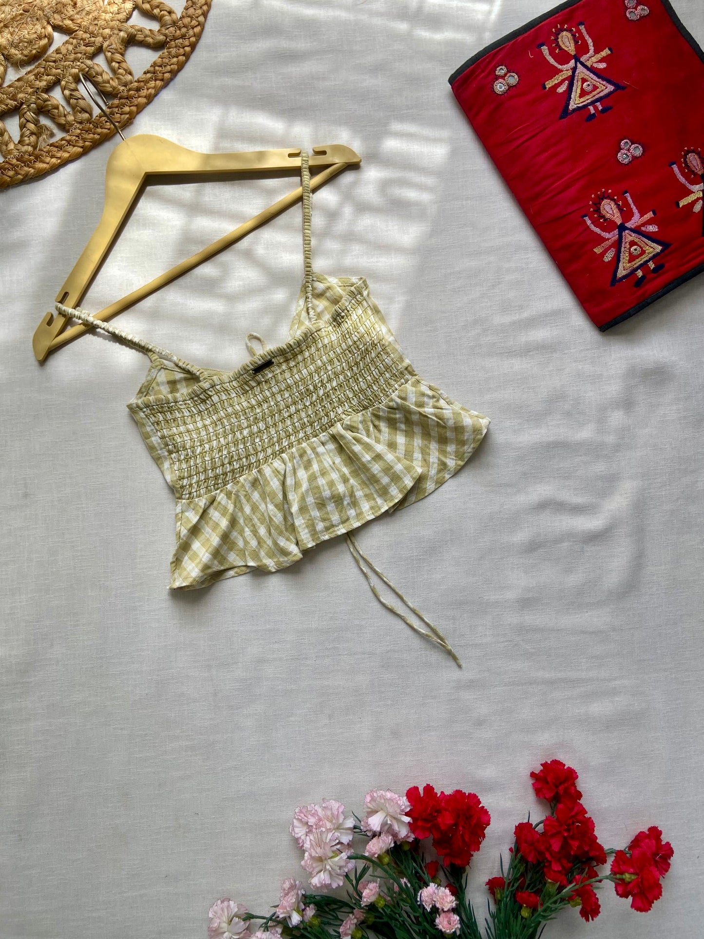 Check Print Ruched Crop Top