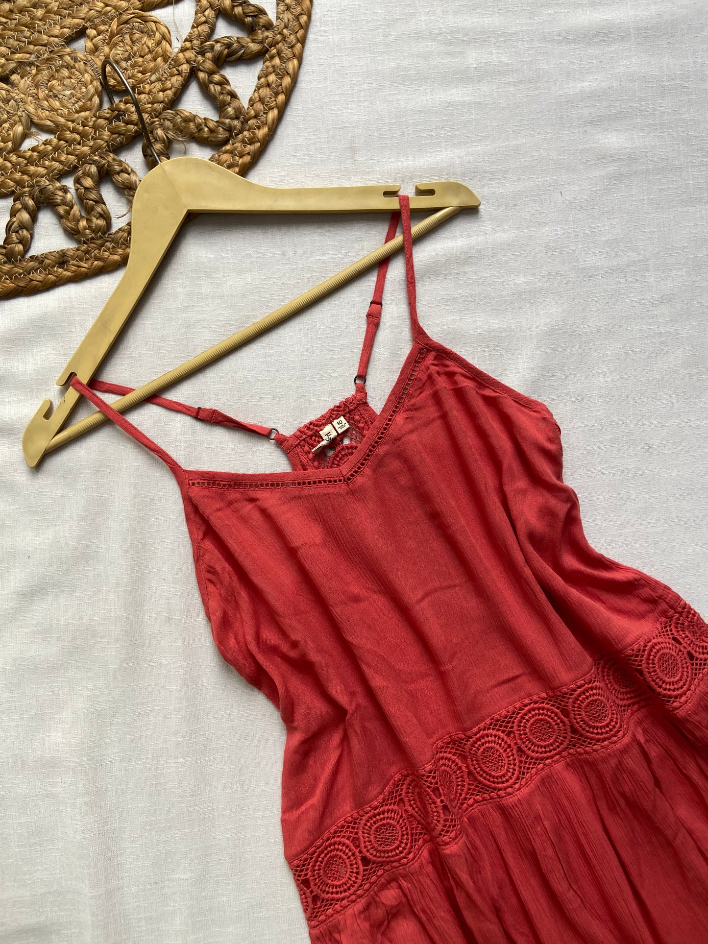 Red Lace Detailed Beach Mini Dress
