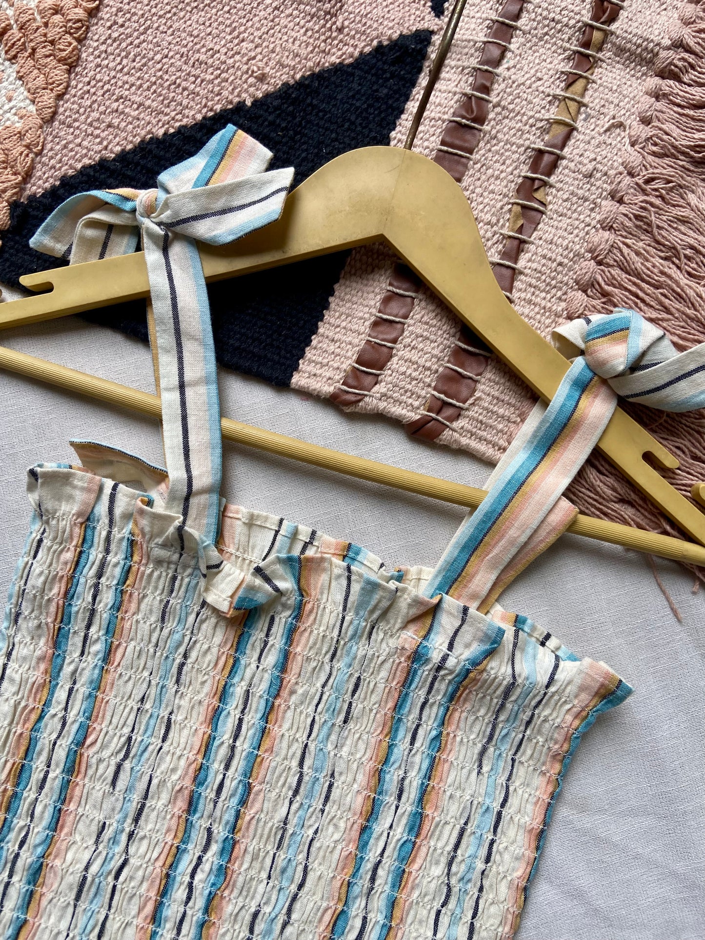 Striped Smocked Crop Top with Tie-Up Straps