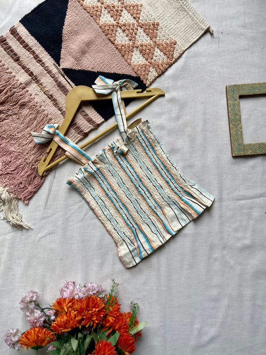 Striped Smocked Crop Top with Tie-Up Straps